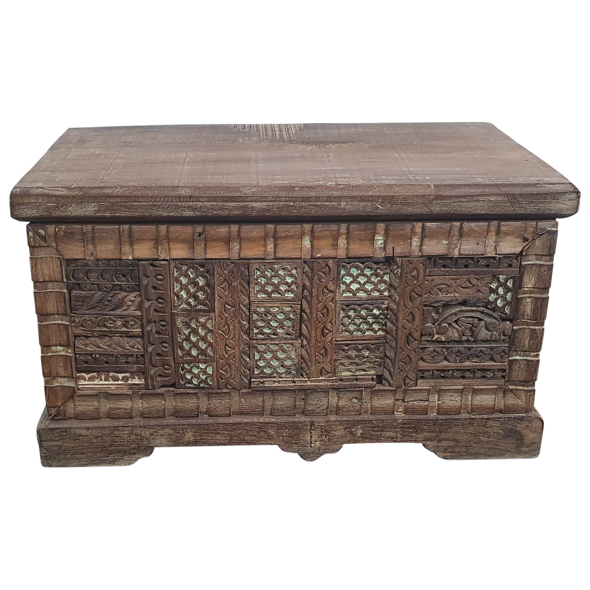 Truhe Kiste Holztruhe Box Massiv Hochbeinig Kassette Kolonial Handarbeit Unikat