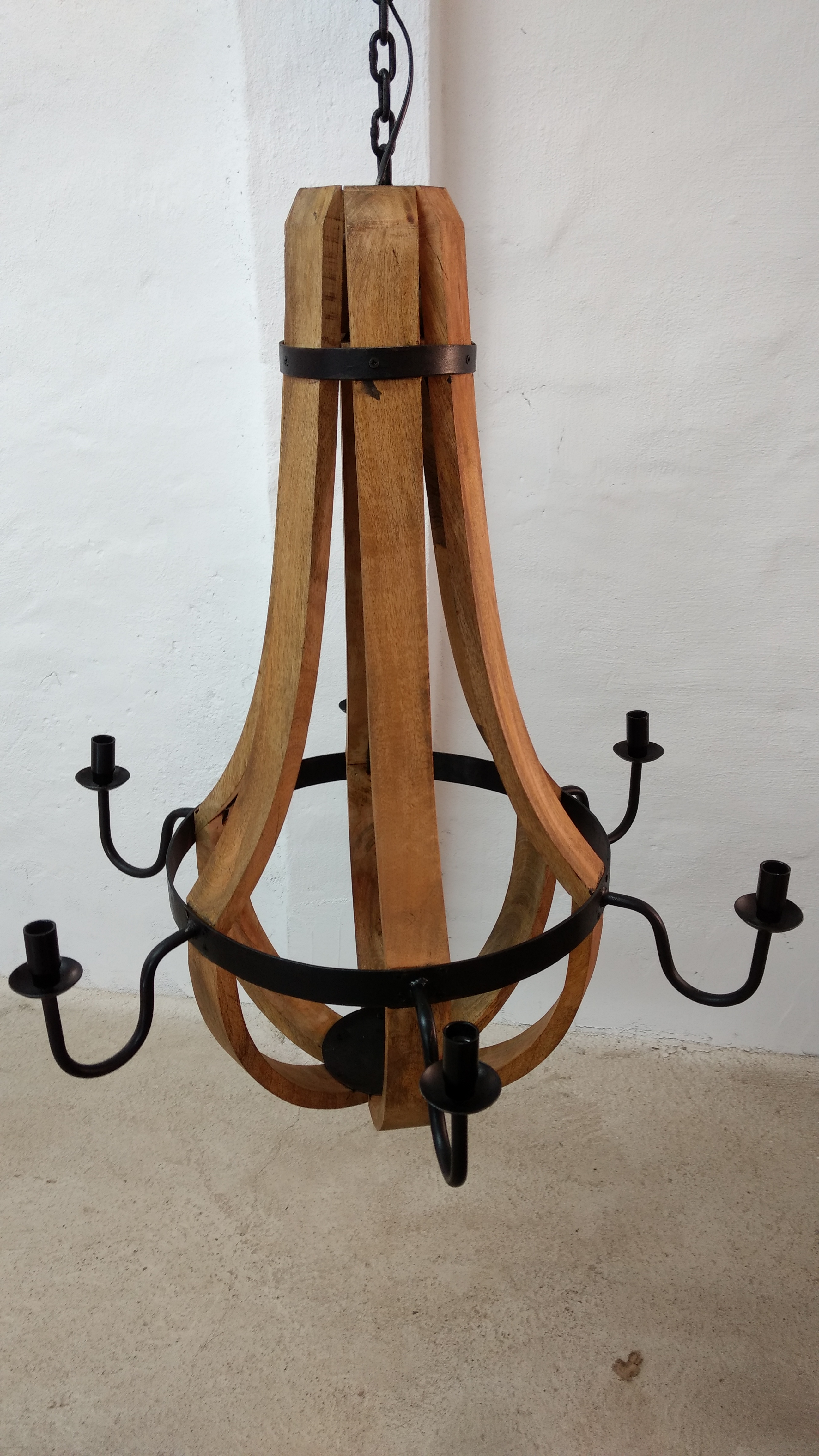 Kronleuchter Pendelleuchte Decken-Lampe 6 flammig e14 Holz Metall xl 80 Ø Design