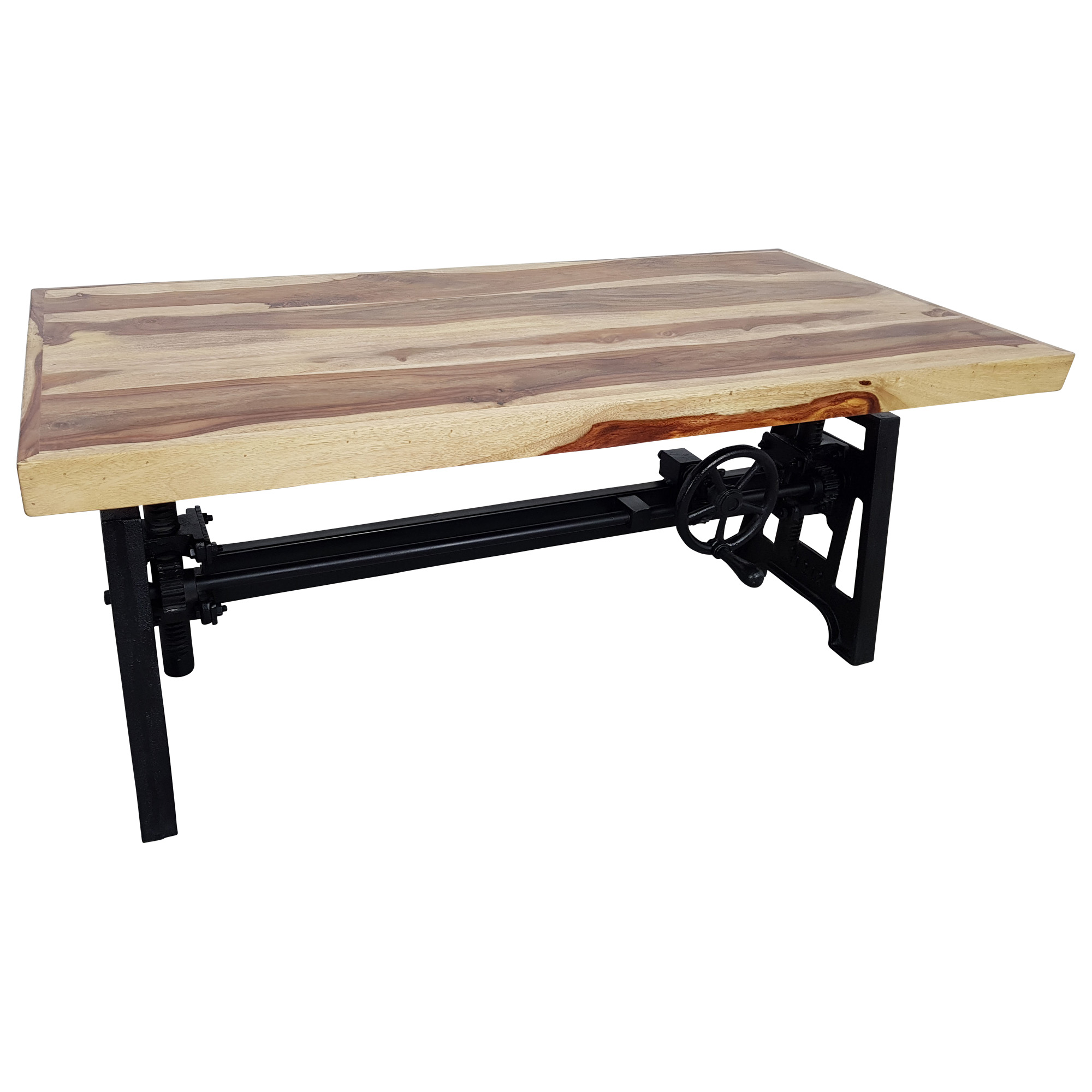 Couchtisch Sheesham höhenverstellbar Kurbel Wohnzimmertisch Vintage Crank Table