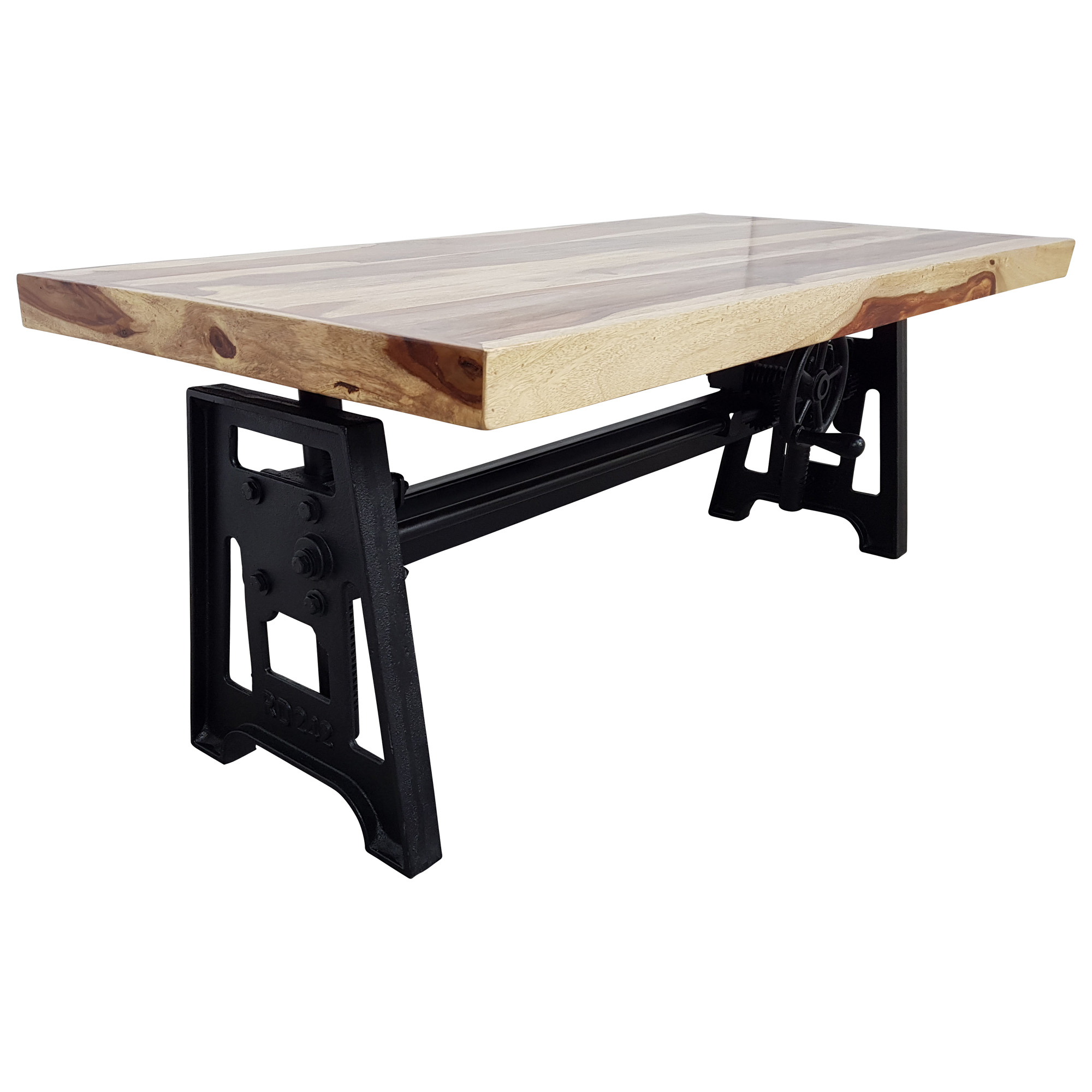 Couchtisch Sheesham höhenverstellbar Kurbel Wohnzimmertisch Vintage Crank Table
