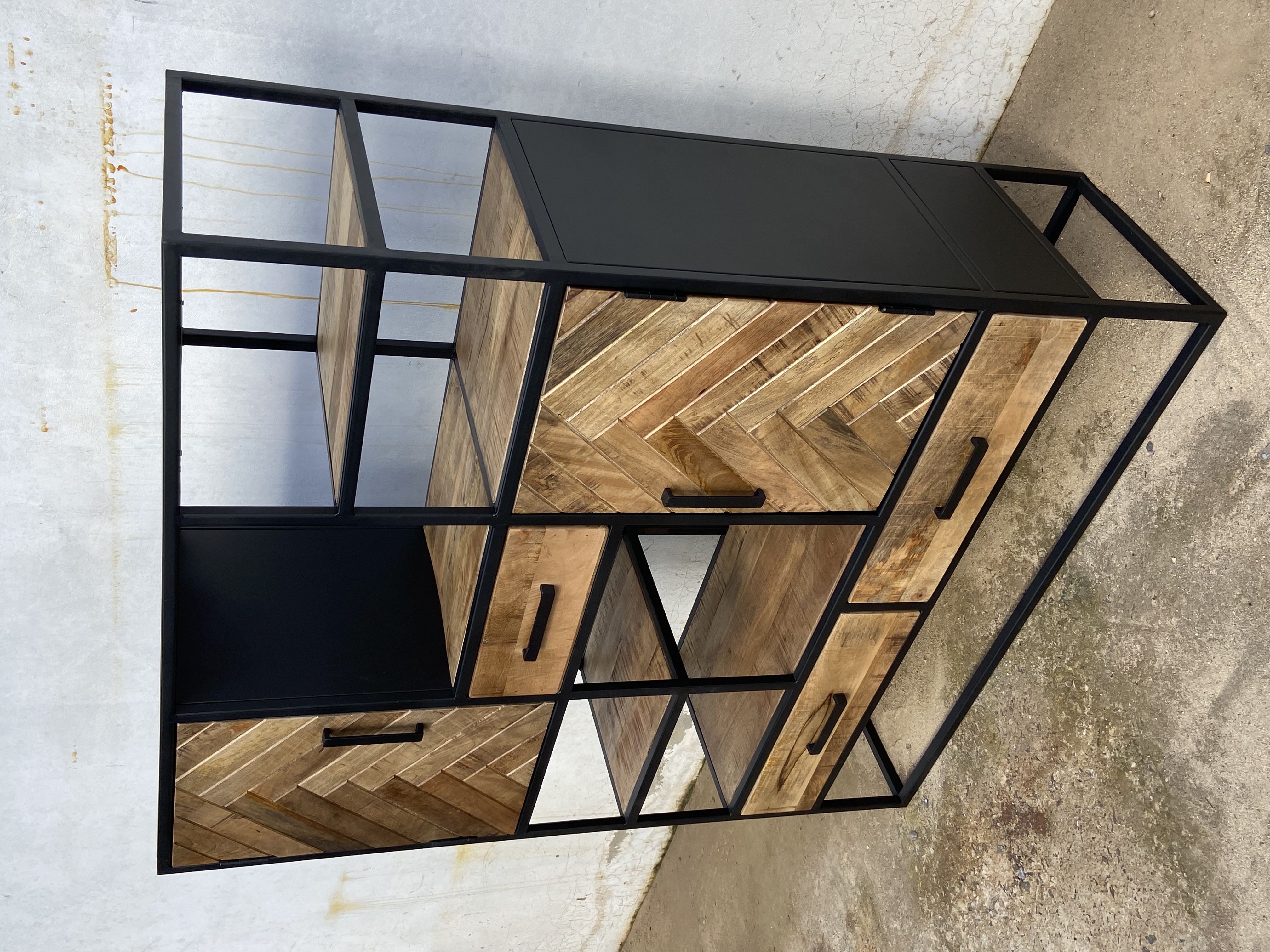 Highboard Fischgräten Muster mit Schubladen 120 cm x 140 cm Natur