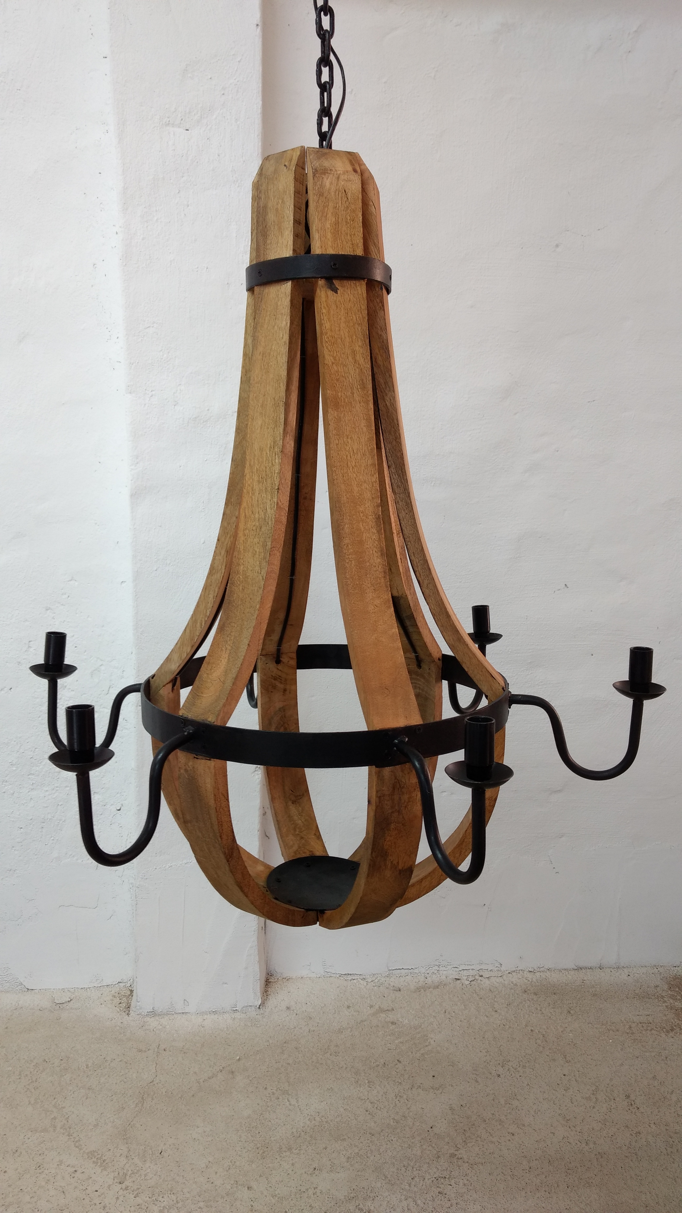 Kronleuchter Pendelleuchte Decken-Lampe 6 flammig e14 Holz Metall xl 80 Ø Design