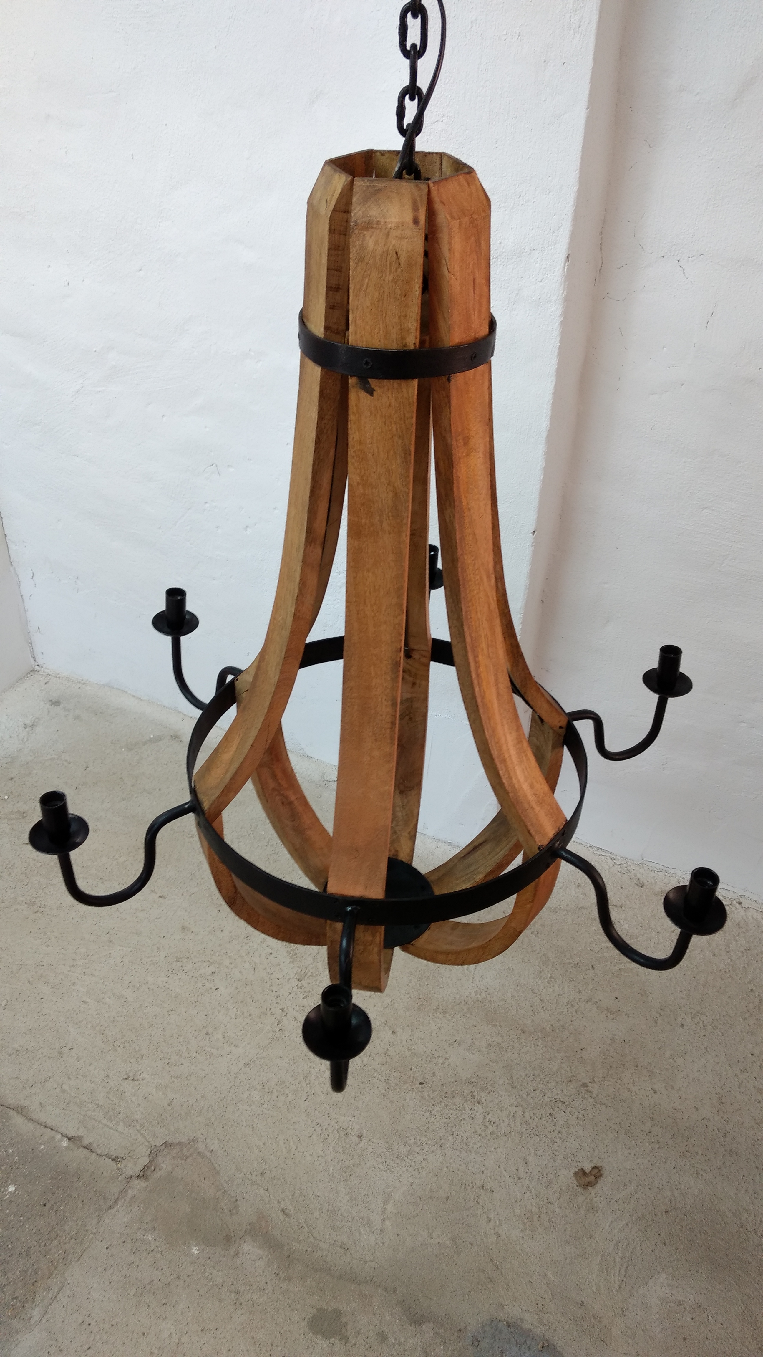Kronleuchter Pendelleuchte Decken-Lampe 6 flammig e14 Holz Metall xl 80 Ø Design