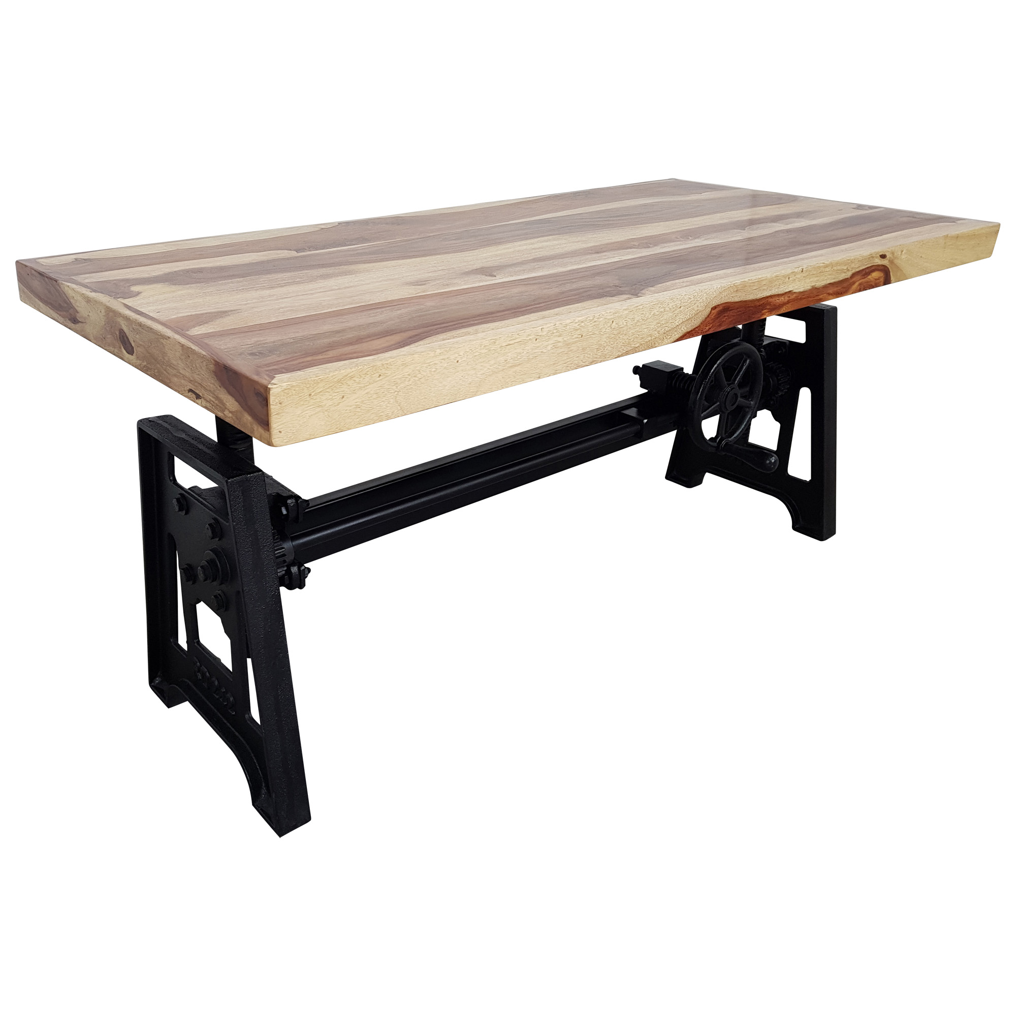 Couchtisch Sheesham höhenverstellbar Kurbel Wohnzimmertisch Vintage Crank Table