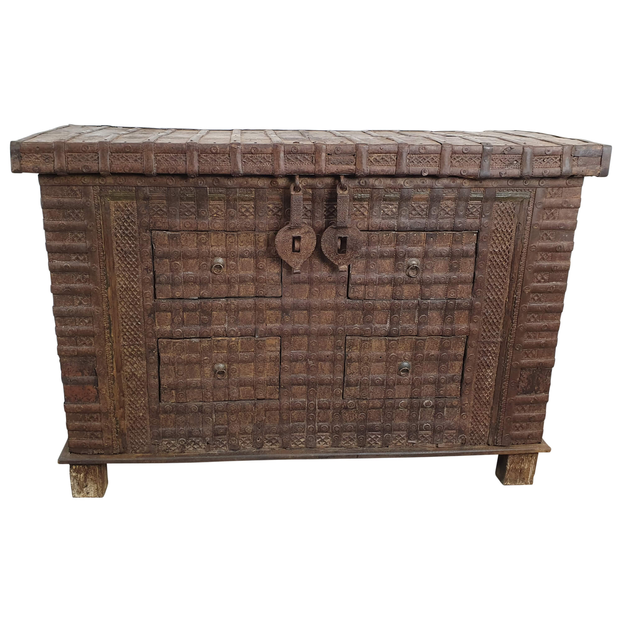 Kommode Truhendesign Vintage Massivholz Altholz 4 Schubladen Unikat 2