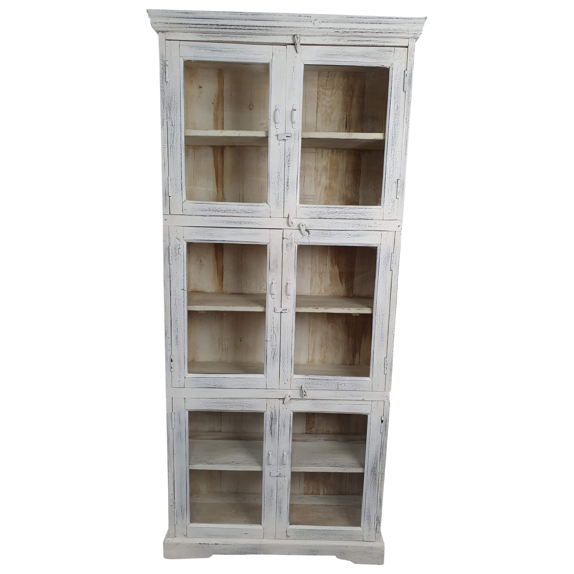 Vitrine Holz-Regal Schrank in weiß Shabby Chic Vintage 6-türig 6 Fächer Design