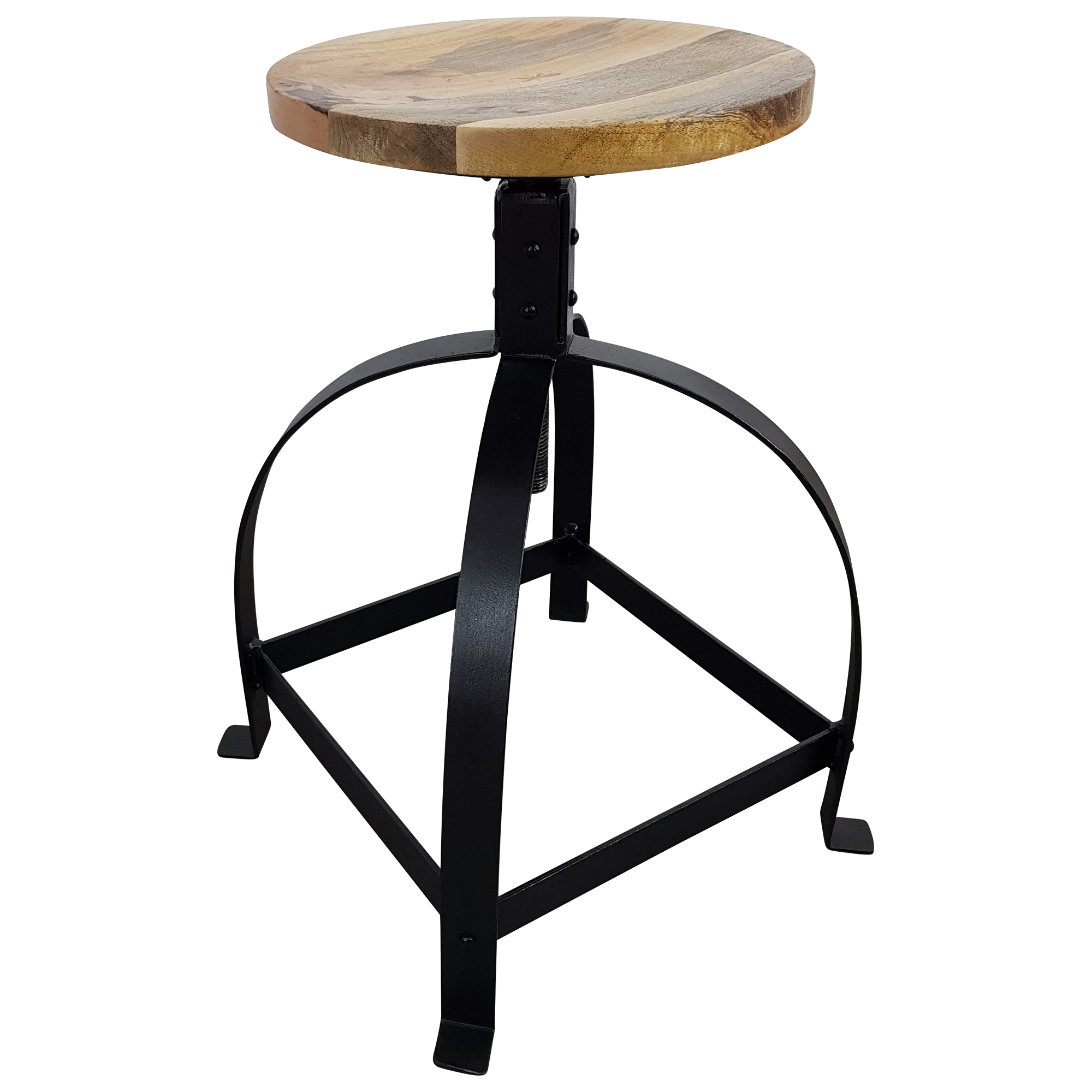 Hocker Drehhocker Metall Stuhl drehbar Höhenverstellbar mit Mango-Holz Design