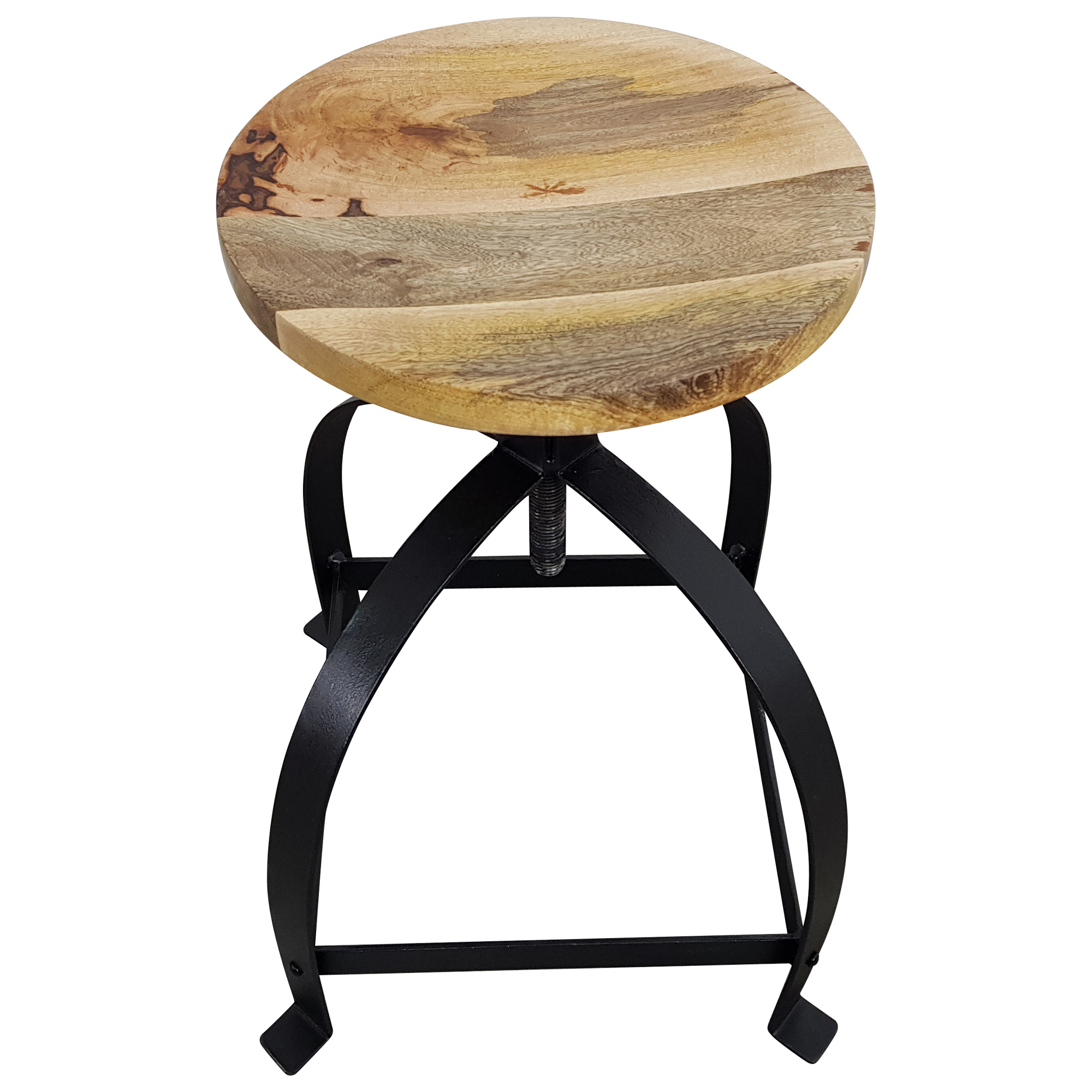Hocker Drehhocker Metall Stuhl drehbar Höhenverstellbar mit Mango-Holz Design