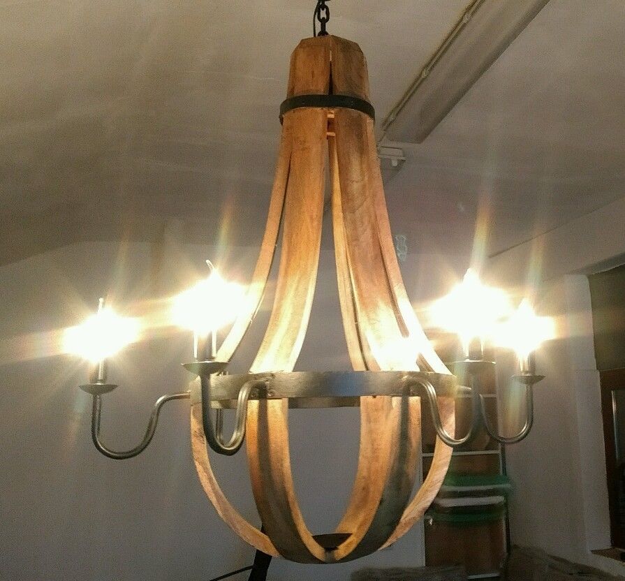 Kronleuchter Pendelleuchte Decken-Lampe 6 flammig e14 Holz Metall xl 80 Ø Design
