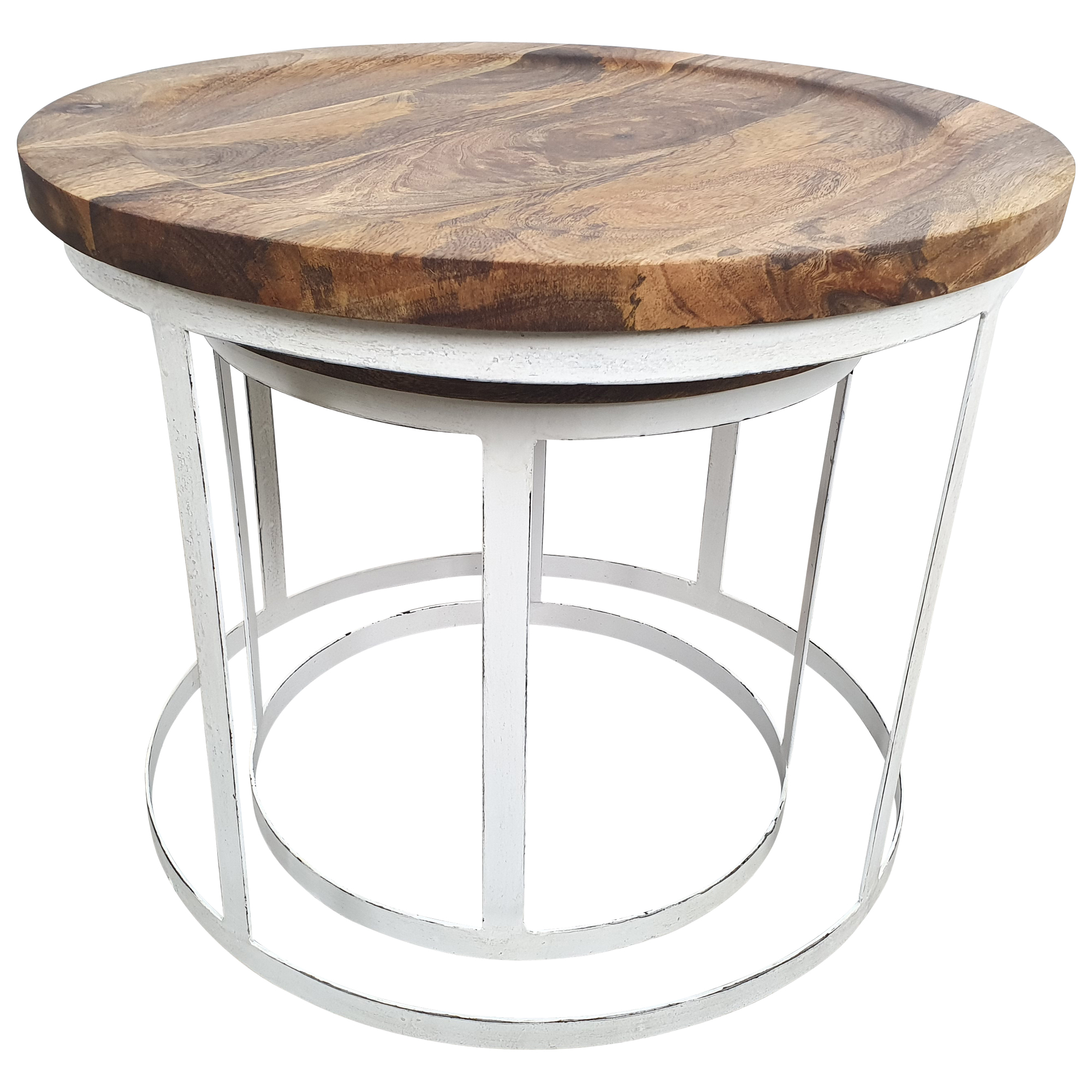 Beistelltisch 2er SET Ø 55 cm Rund Couchtisch Mango-Holz Massiv Möbel Handarbeit