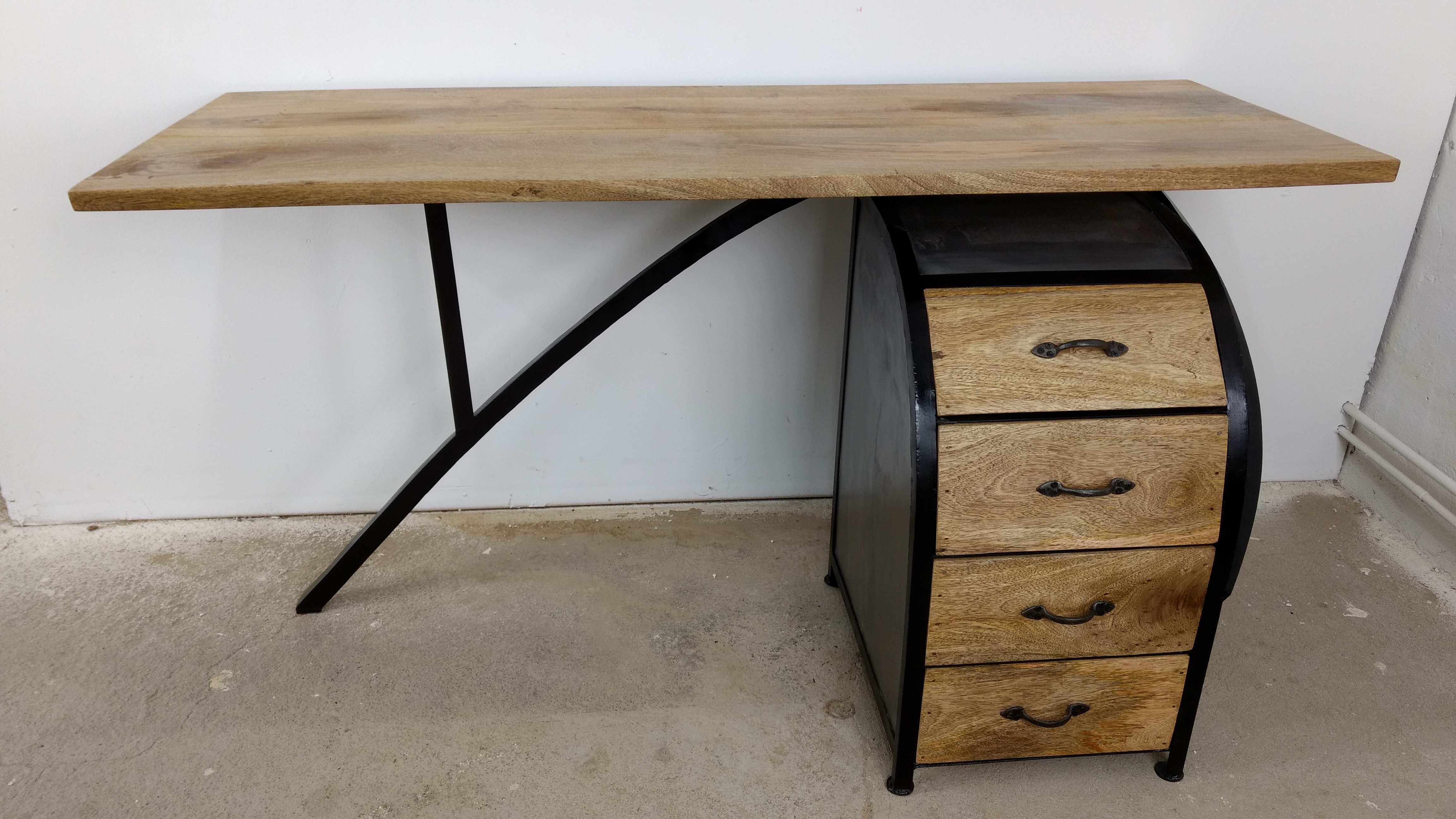 Schreibtisch Büro-Tisch Ofiice Akazie mit Büro-Container 150cm Industrie Design