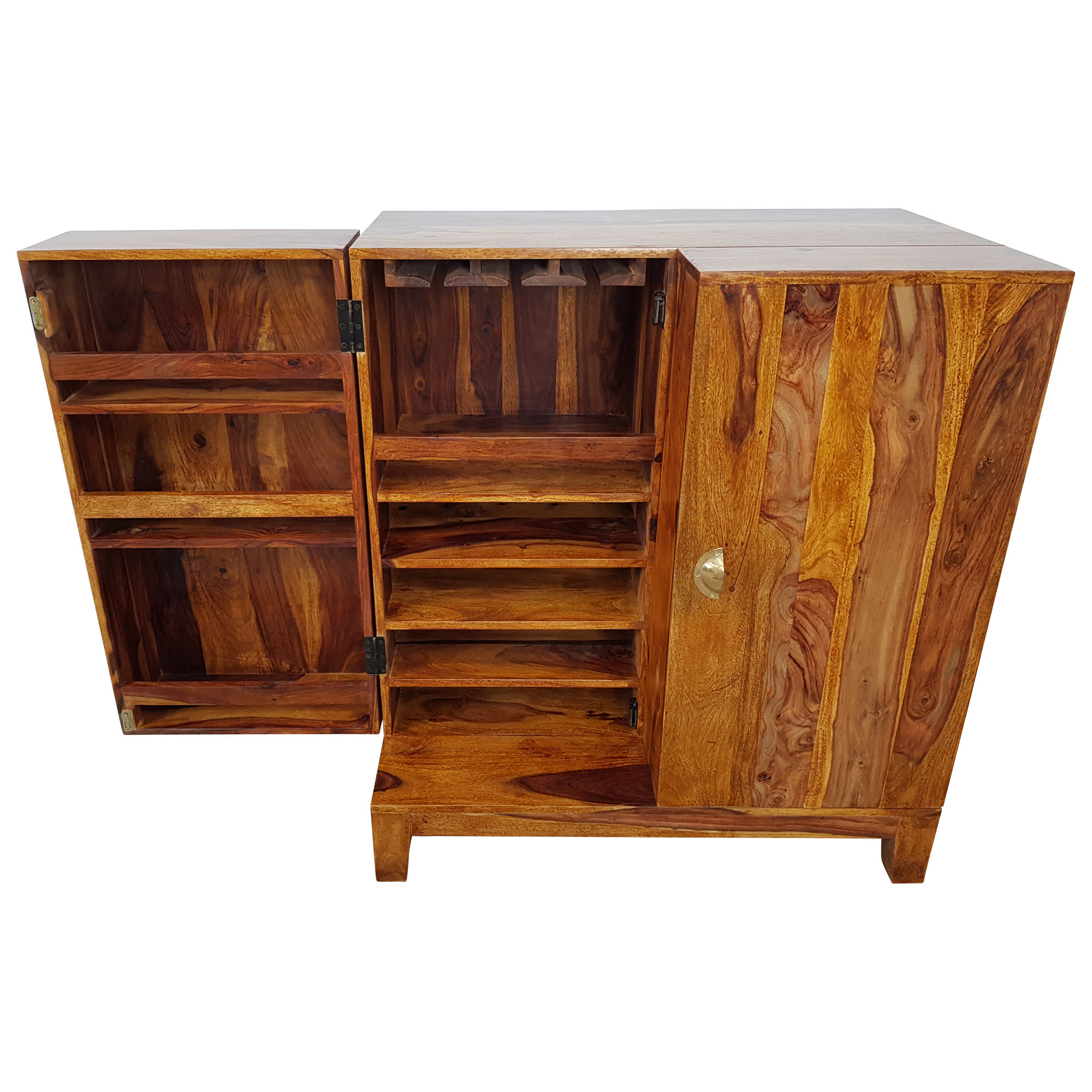 Barschrank Hausbar Schrank Weinregal Massiv-Holz Sheesham Weinschrank Design