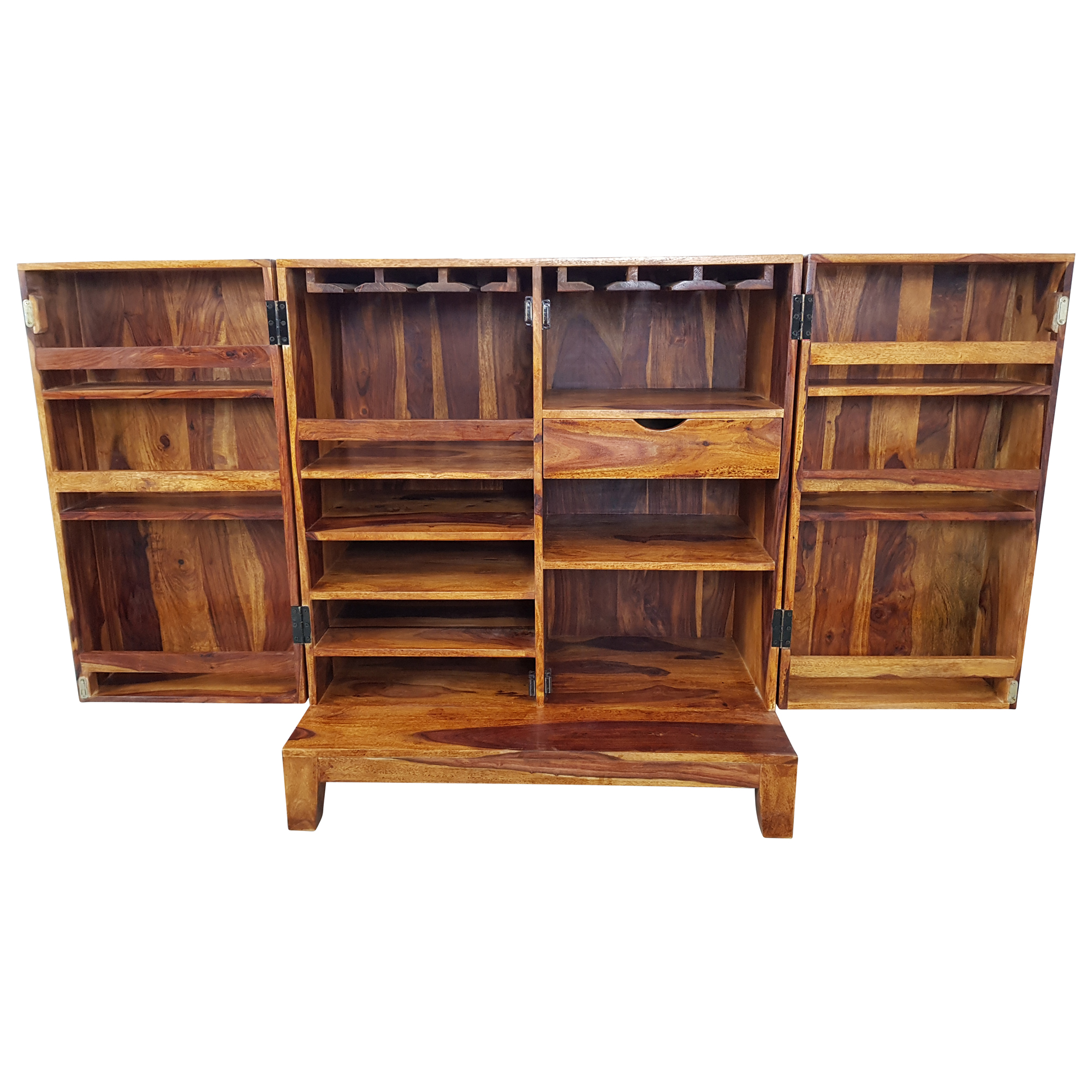 Barschrank Hausbar Schrank Weinregal Massiv-Holz Sheesham Weinschrank Design