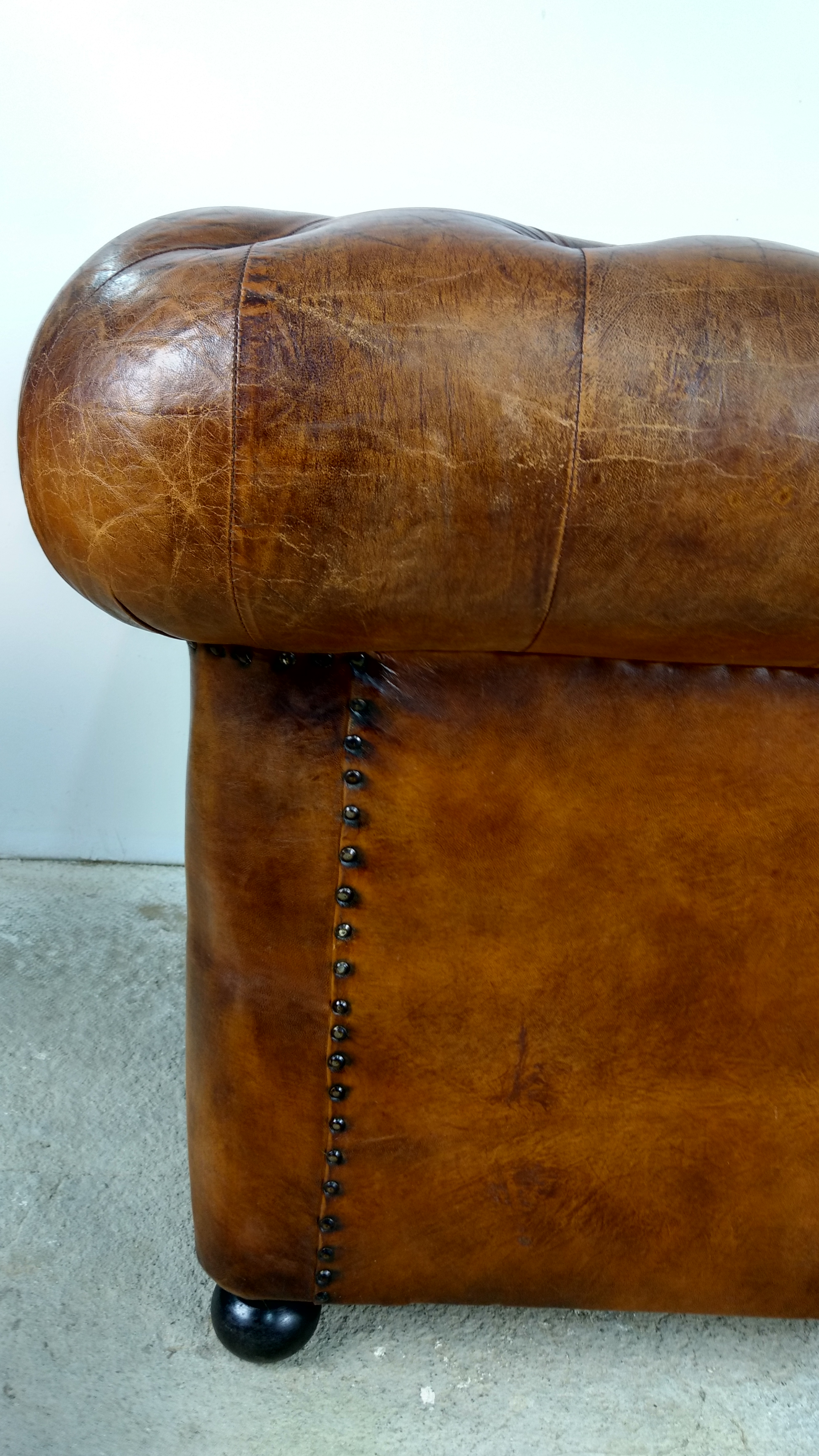 Sofa Couch Lounge Chesterfield 2 Sitzer Leder Antik Look Design Art Deco 50er