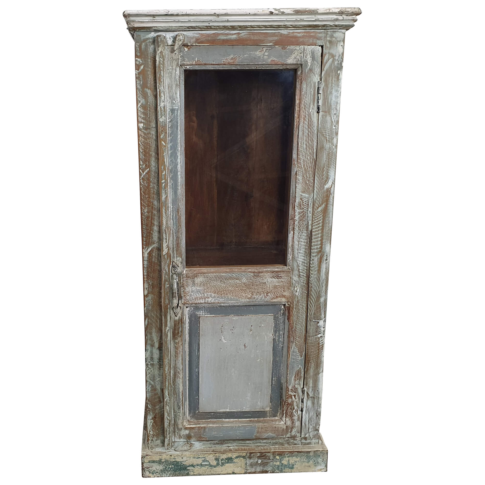 Kommode Hochkommode Vitrine Glas Massiv Holz Vintage Shabby Chic old Design