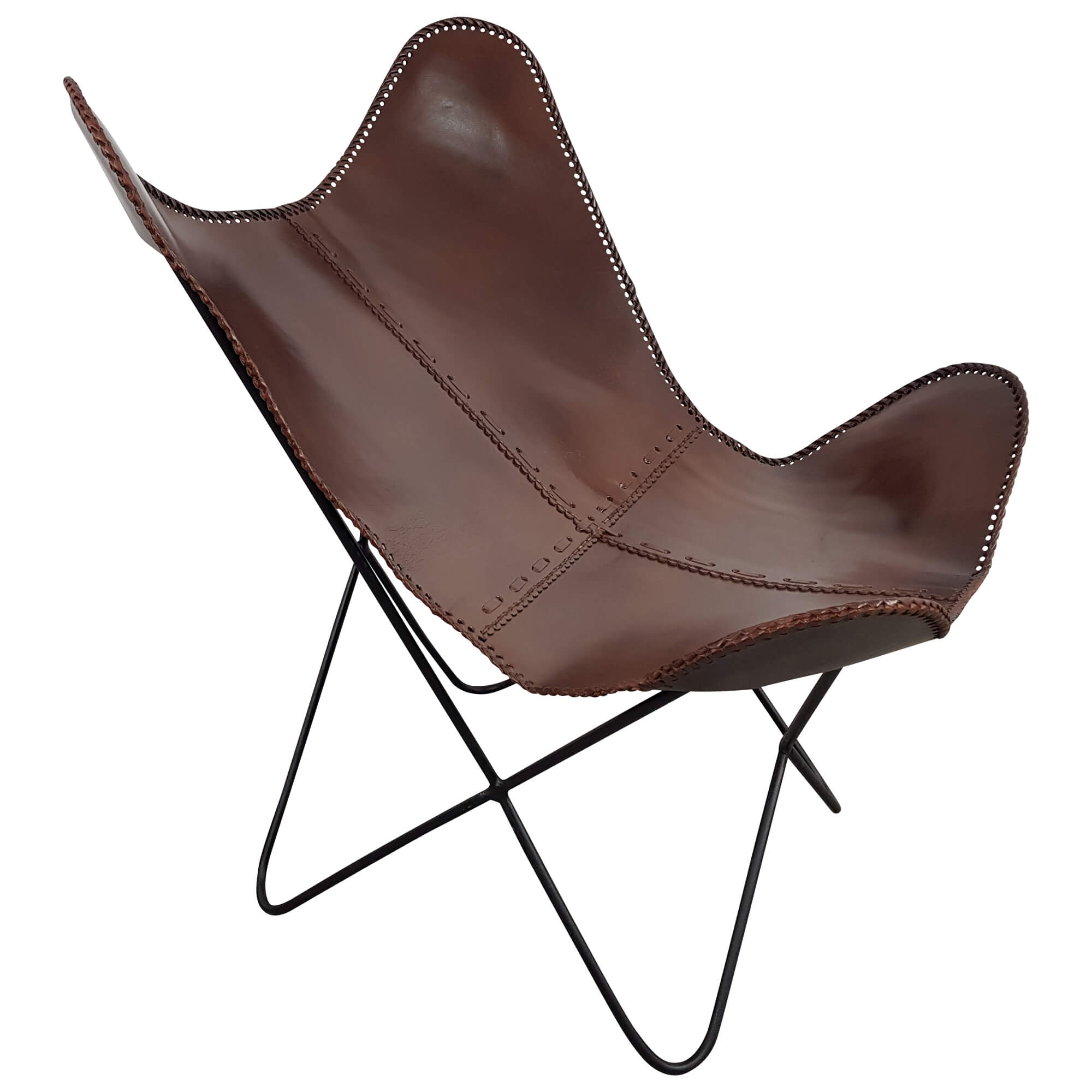 Lounge Sessel Leder Chair Retro Design Loungesessel braun Loungestuhl Butterfly