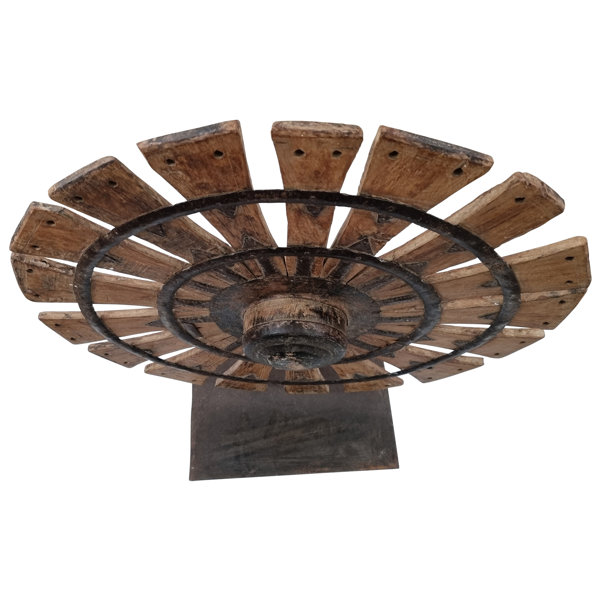 Dekoobjekt Vintage Massiv Holz Skulptur auf Metallständer Art Design Rustikal