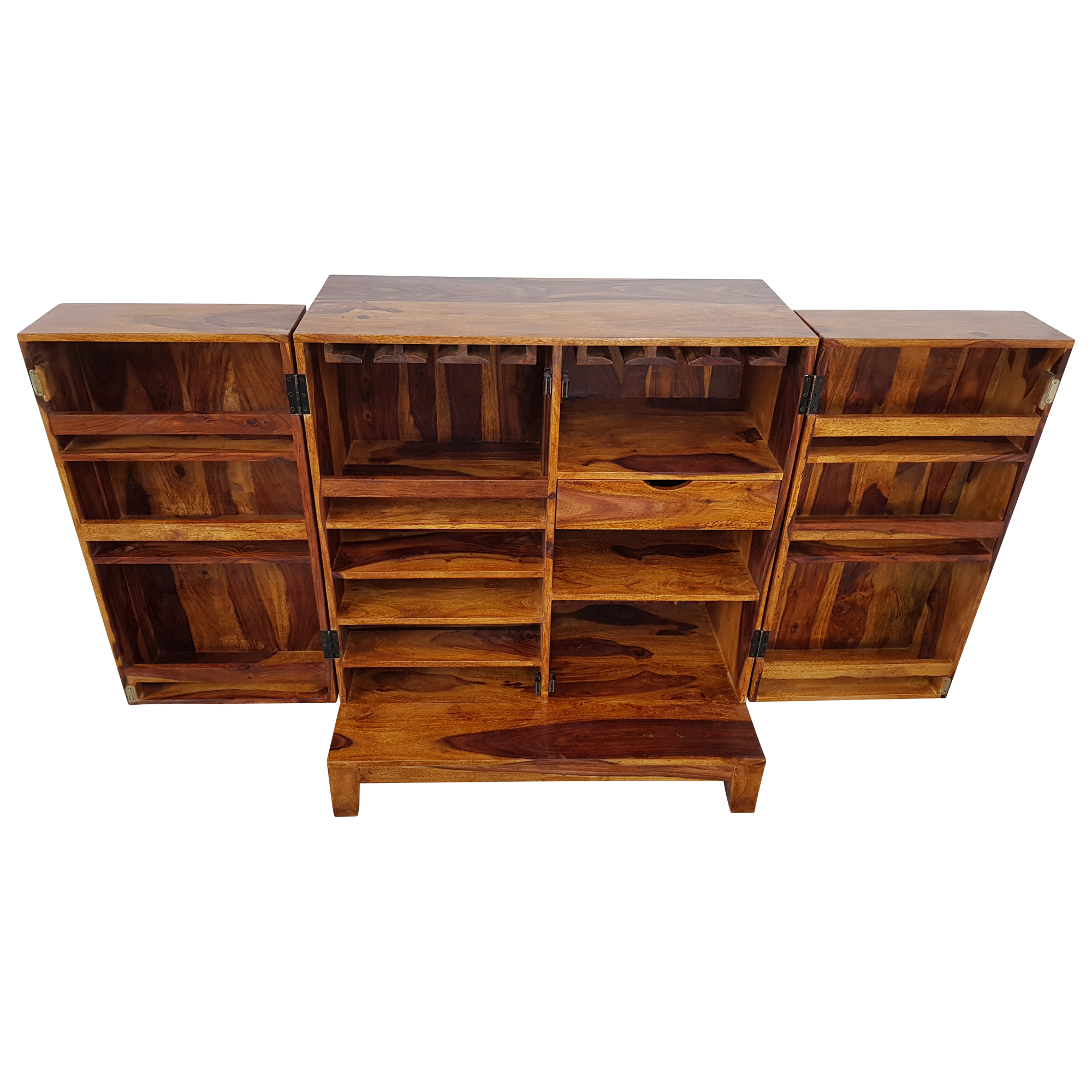 Barschrank Hausbar Schrank Weinregal Massiv-Holz Sheesham Weinschrank Design