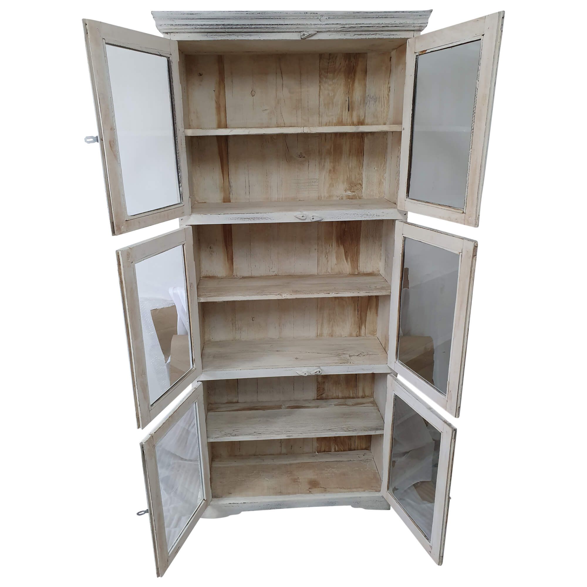 Vitrine Holz-Regal Schrank in weiß Shabby Chic Vintage 6-türig 6 Fächer Design