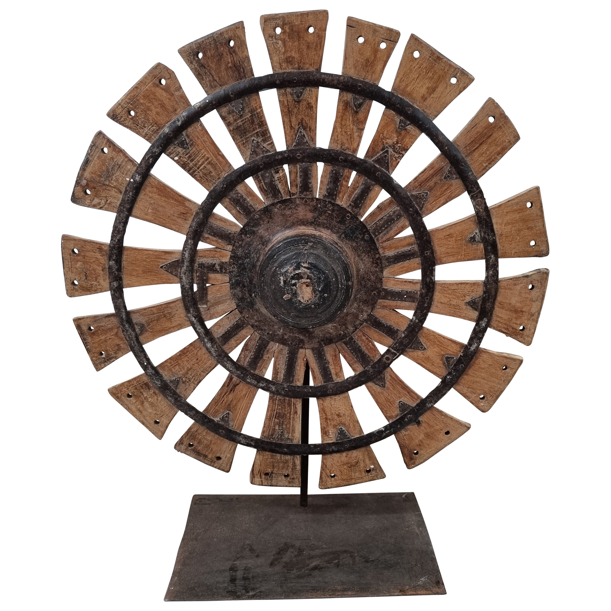 Dekoobjekt Vintage Massiv Holz Skulptur auf Metallständer Art Design Rustikal