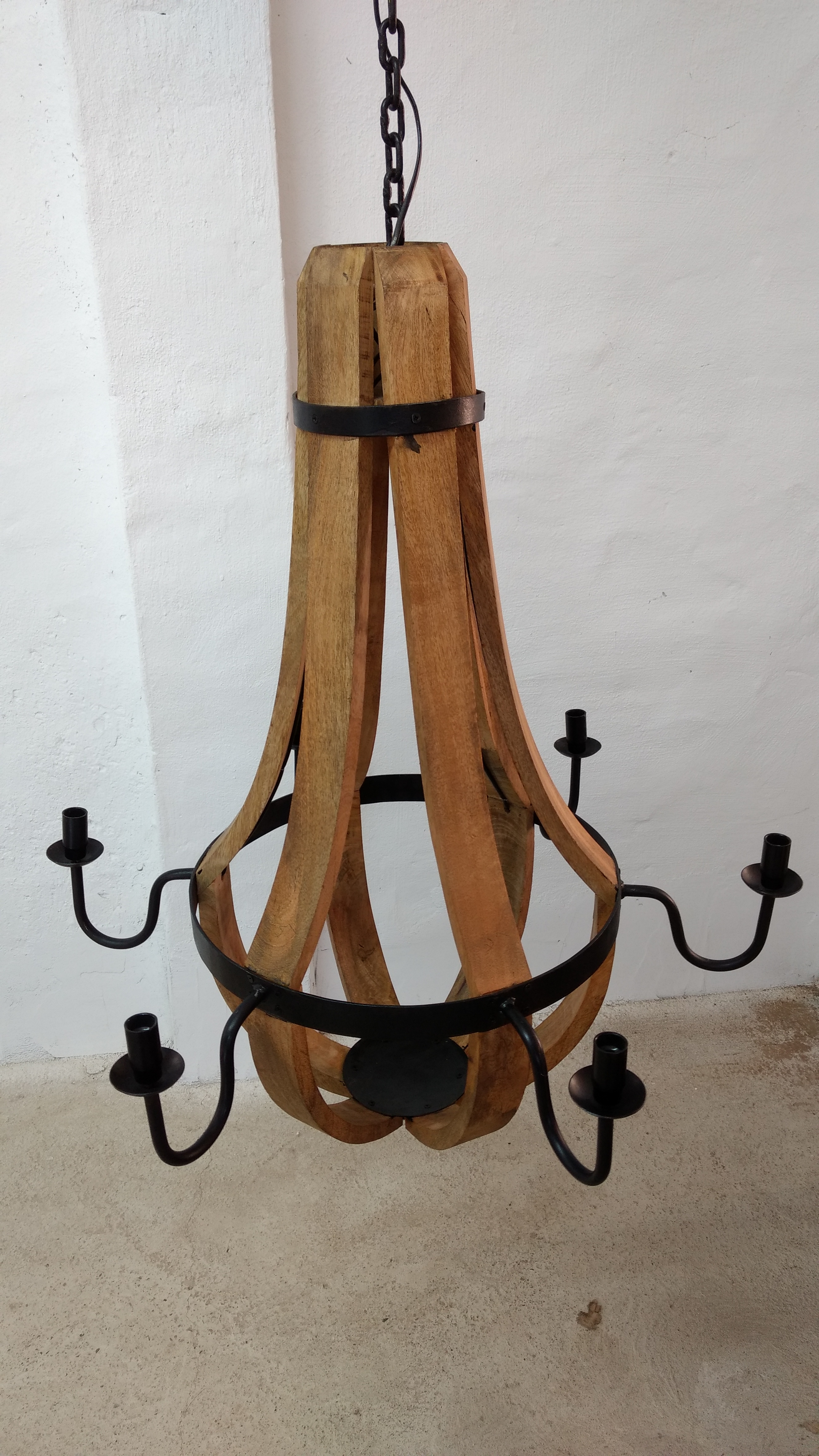 Kronleuchter Pendelleuchte Decken-Lampe 6 flammig e14 Holz Metall xl 80 Ø Design