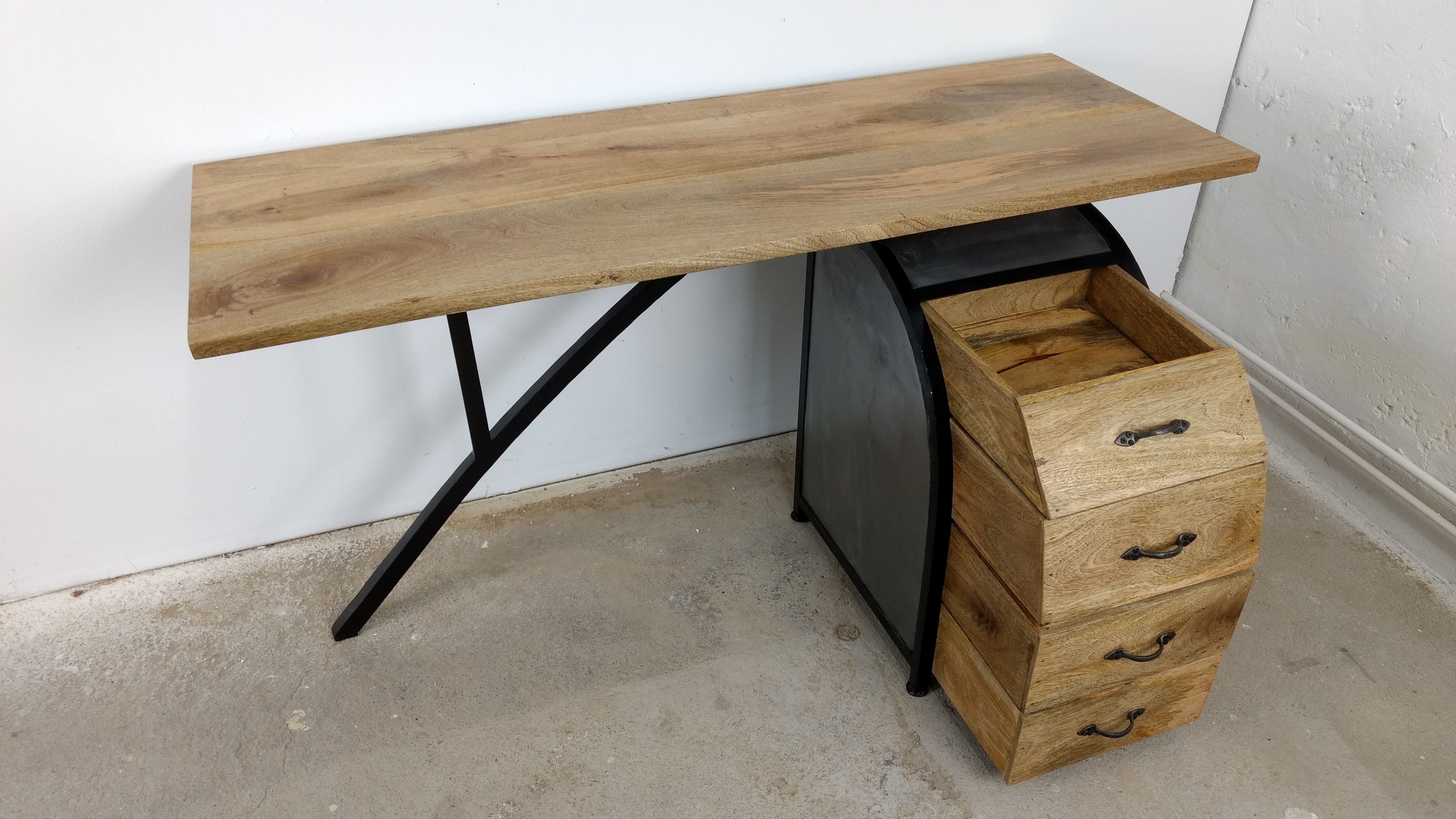 Schreibtisch Büro-Tisch Ofiice Akazie mit Büro-Container 150cm Industrie Design