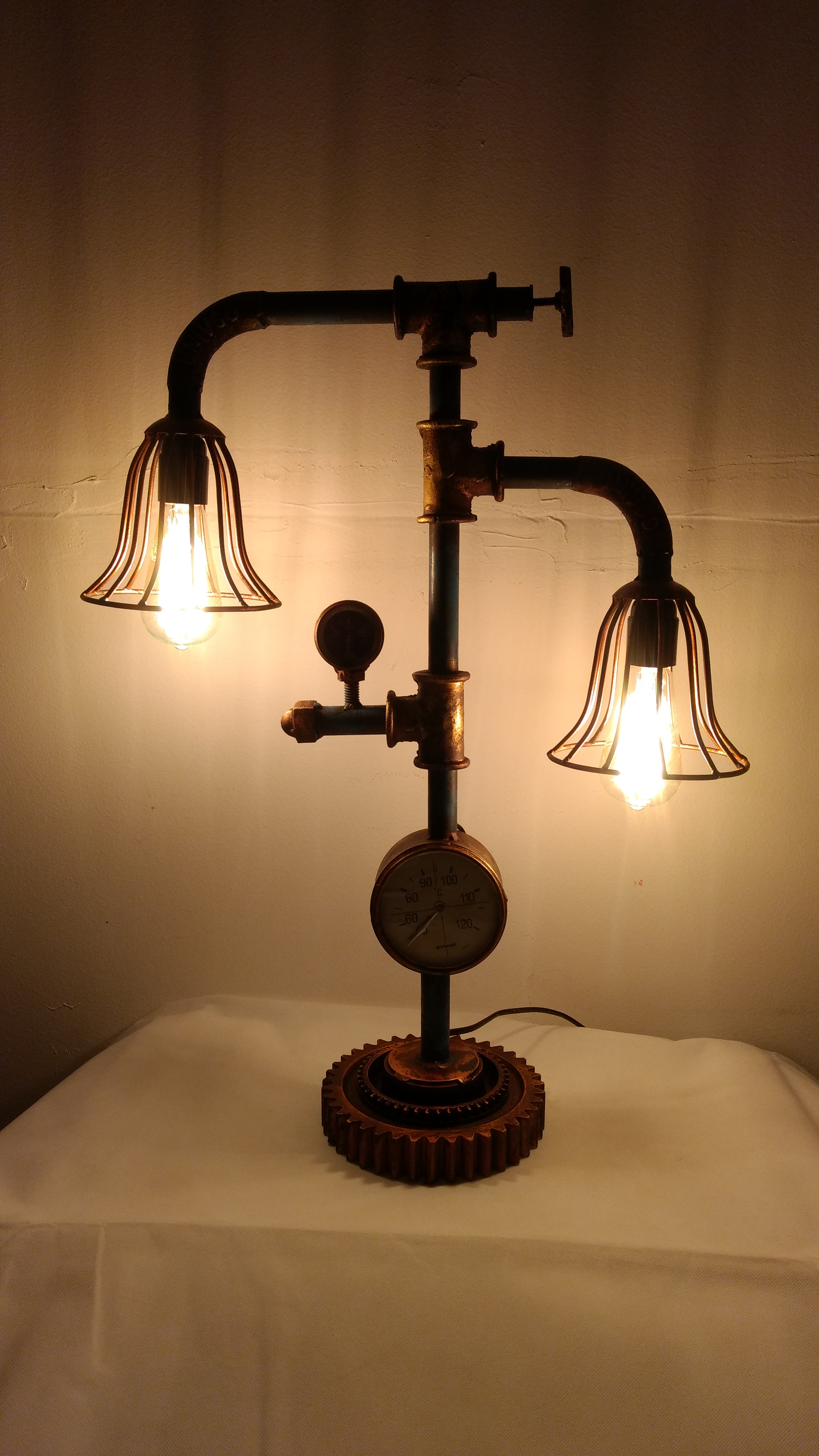 Tischlampe Vintage Lampe Tischleuchte Metall Rohr Industrial Leuchte 52x19x68 cm Retro Look