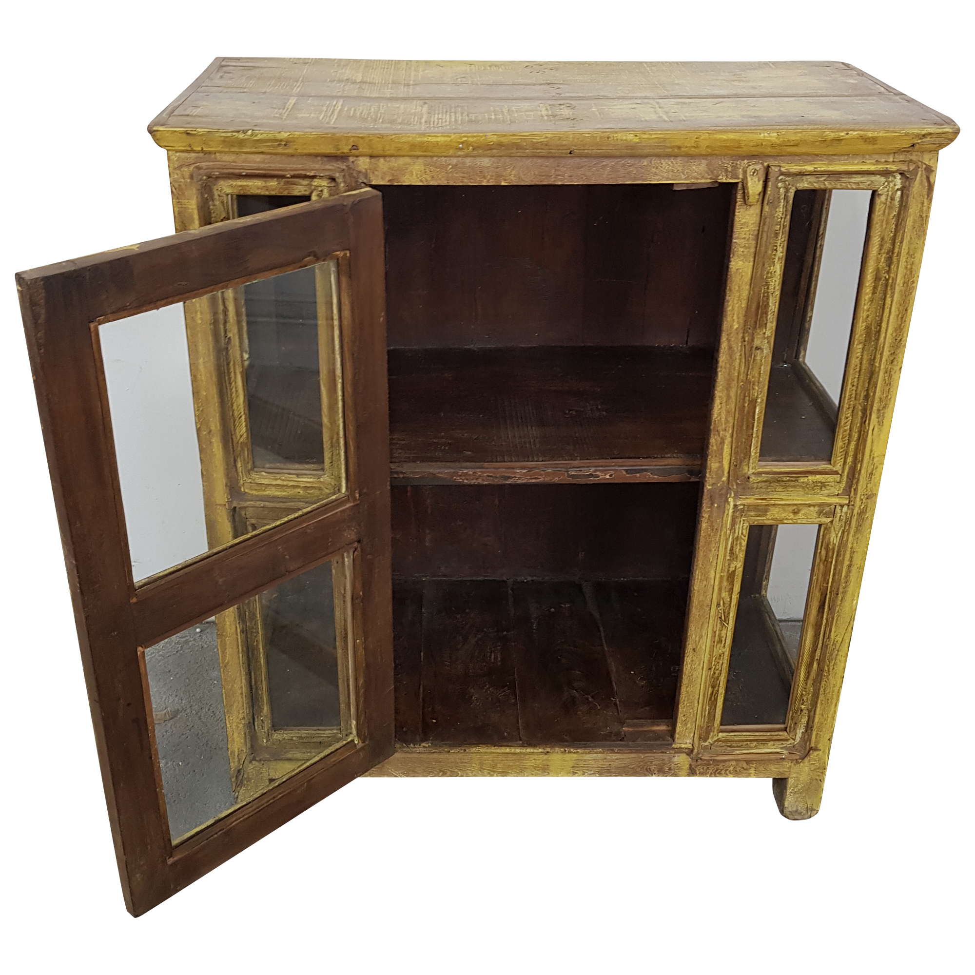 Kommode Anrichte Vitrine Schrank gelb Massivholz Vintage Shabby Chic Unikat 8