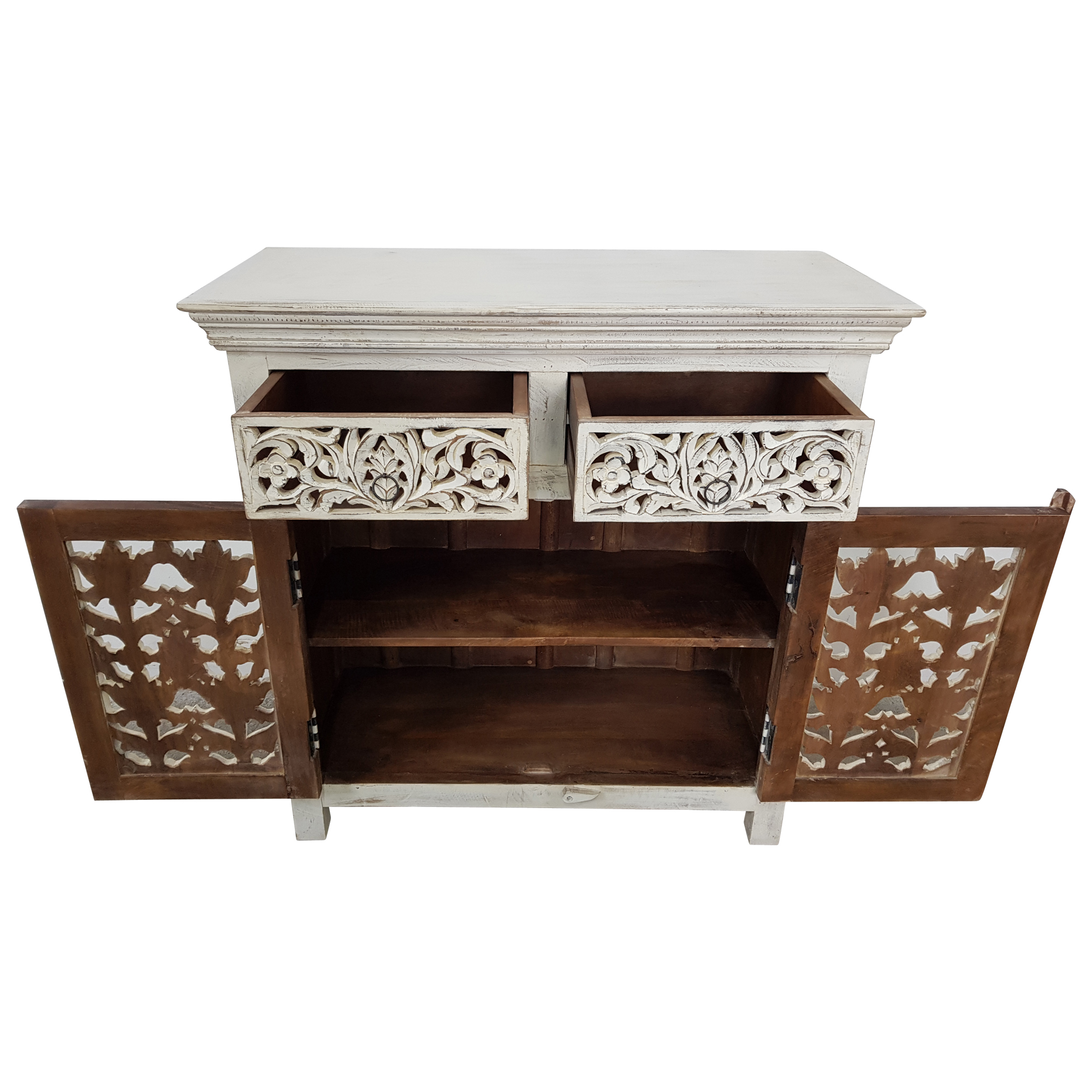 Kommode Schubladen Tür Flur Schrank weiß Massivholz Vintage Shabby Chic Unikat 3