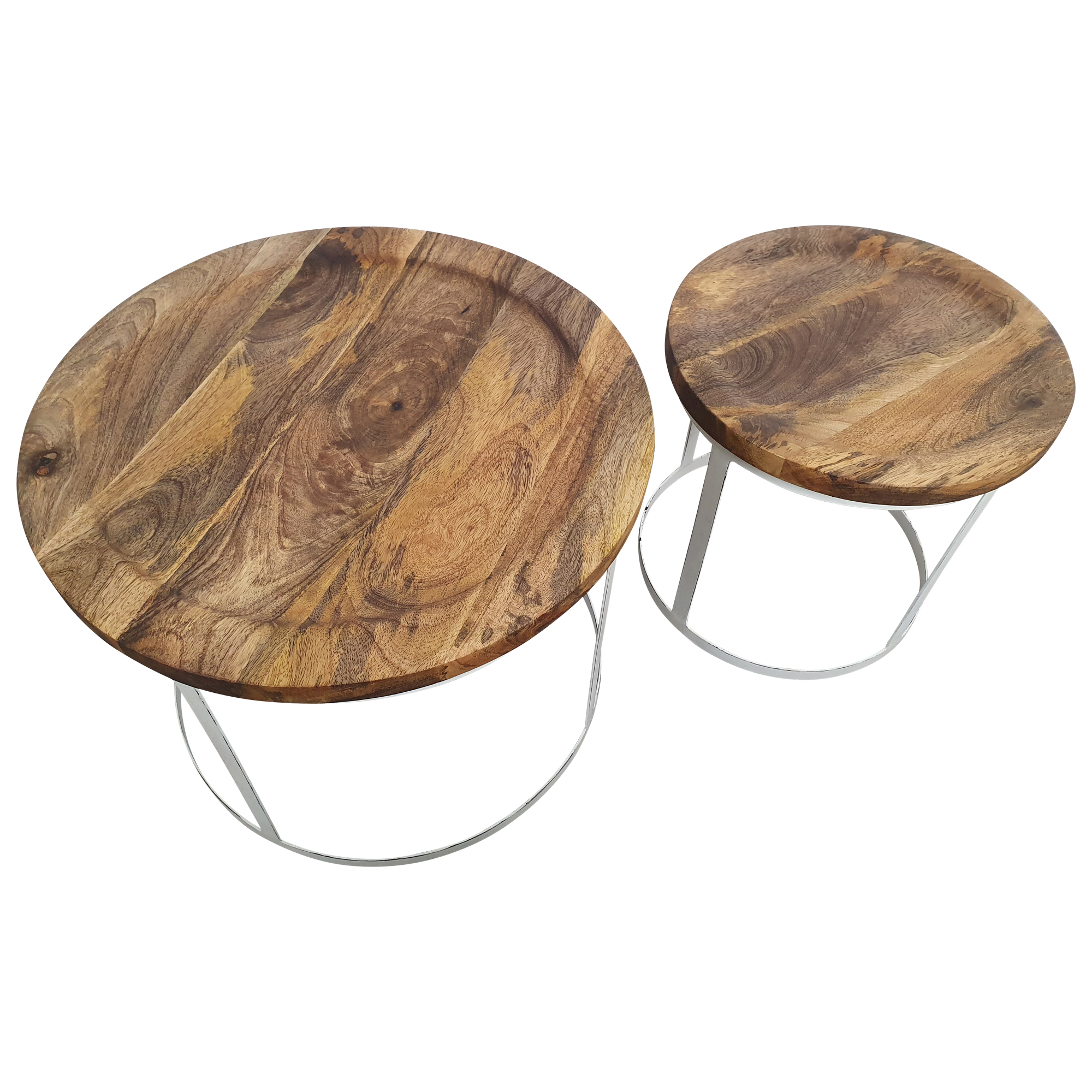 Beistelltisch 2er SET Ø 55 cm Rund Couchtisch Mango-Holz Massiv Möbel Handarbeit