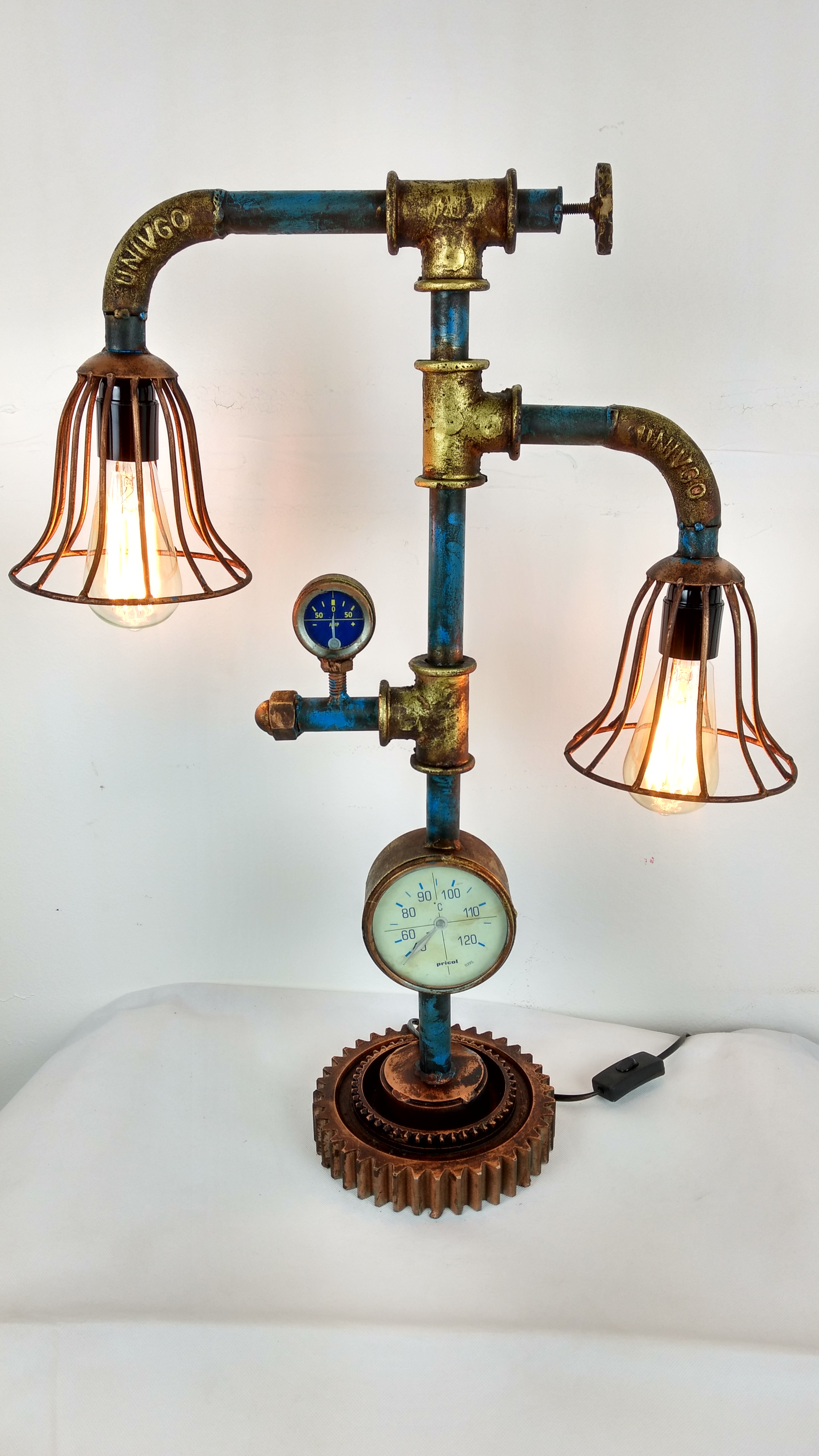 Tischlampe Vintage Lampe Tischleuchte Metall Rohr Industrial Leuchte 52x19x68 cm Retro Look