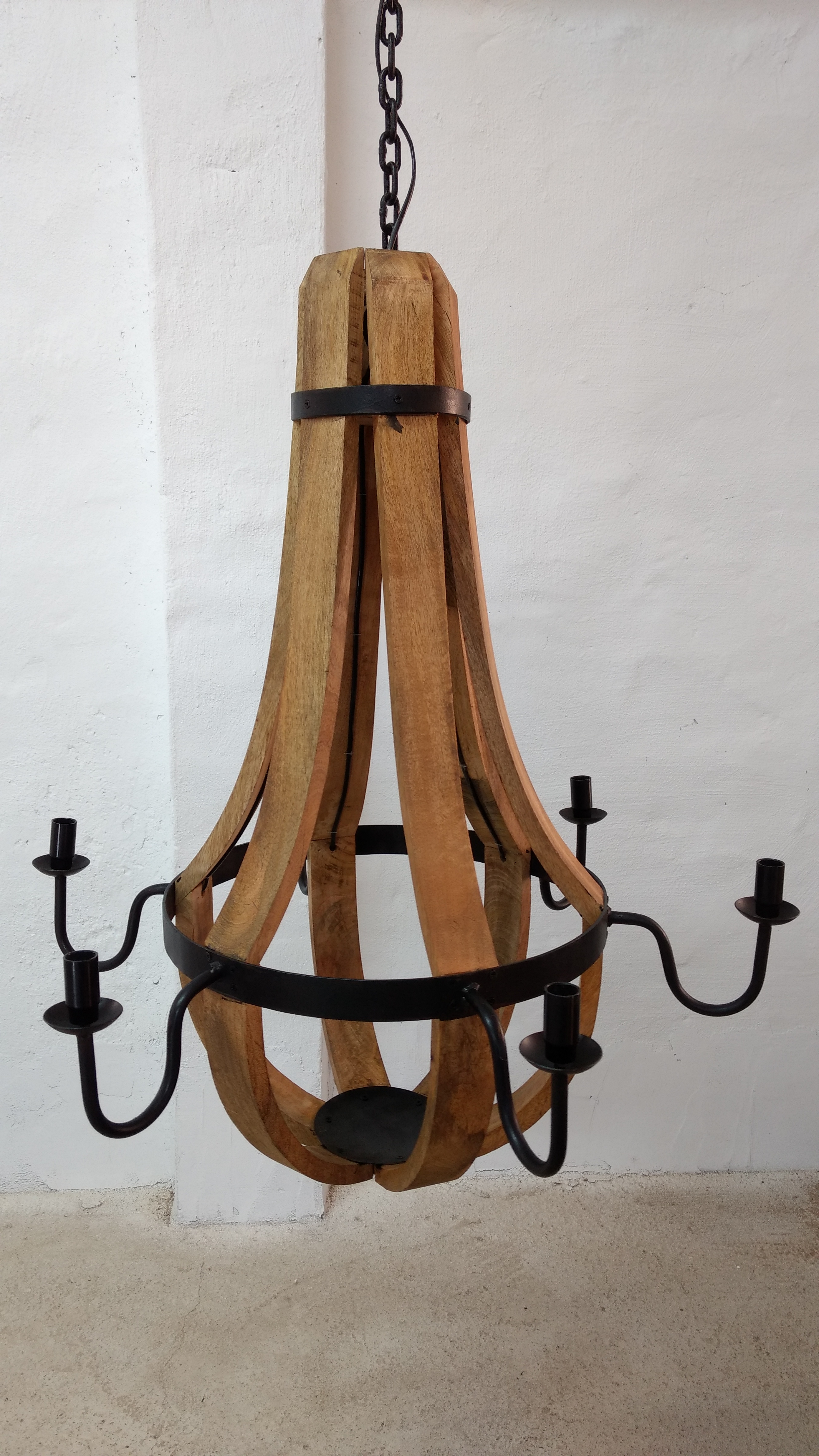 Kronleuchter Pendelleuchte Decken-Lampe 6 flammig e14 Holz Metall xl 80 Ø Design