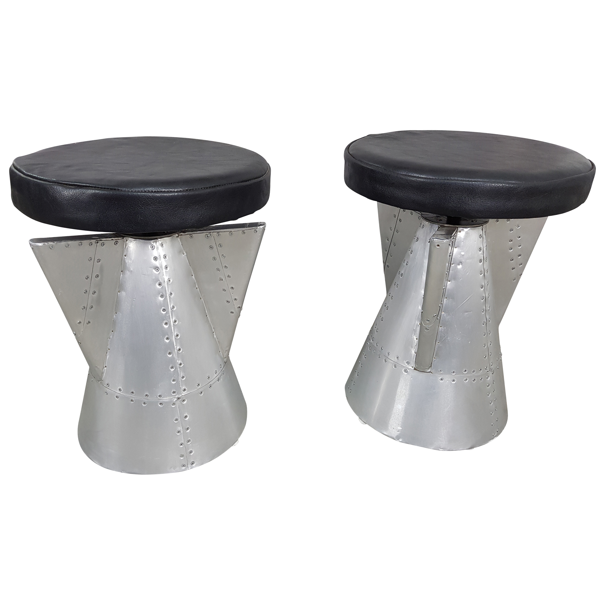 Tischgruppe Sitzgruppe Tisch + 2 Hocker silber alu Aviator Trend Design Unikat