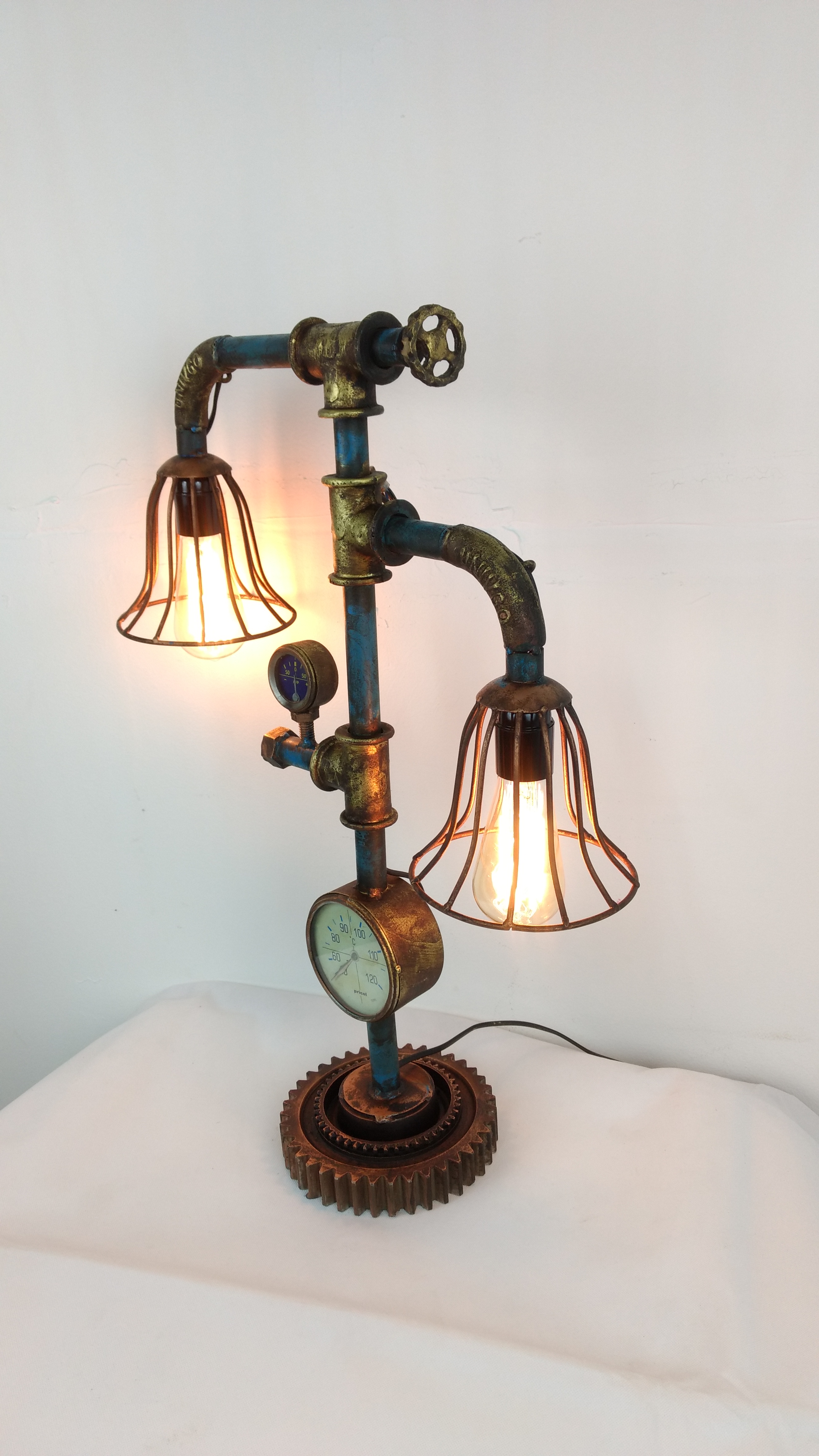 Tischlampe Vintage Lampe Tischleuchte Metall Rohr Industrial Leuchte 52x19x68 cm Retro Look