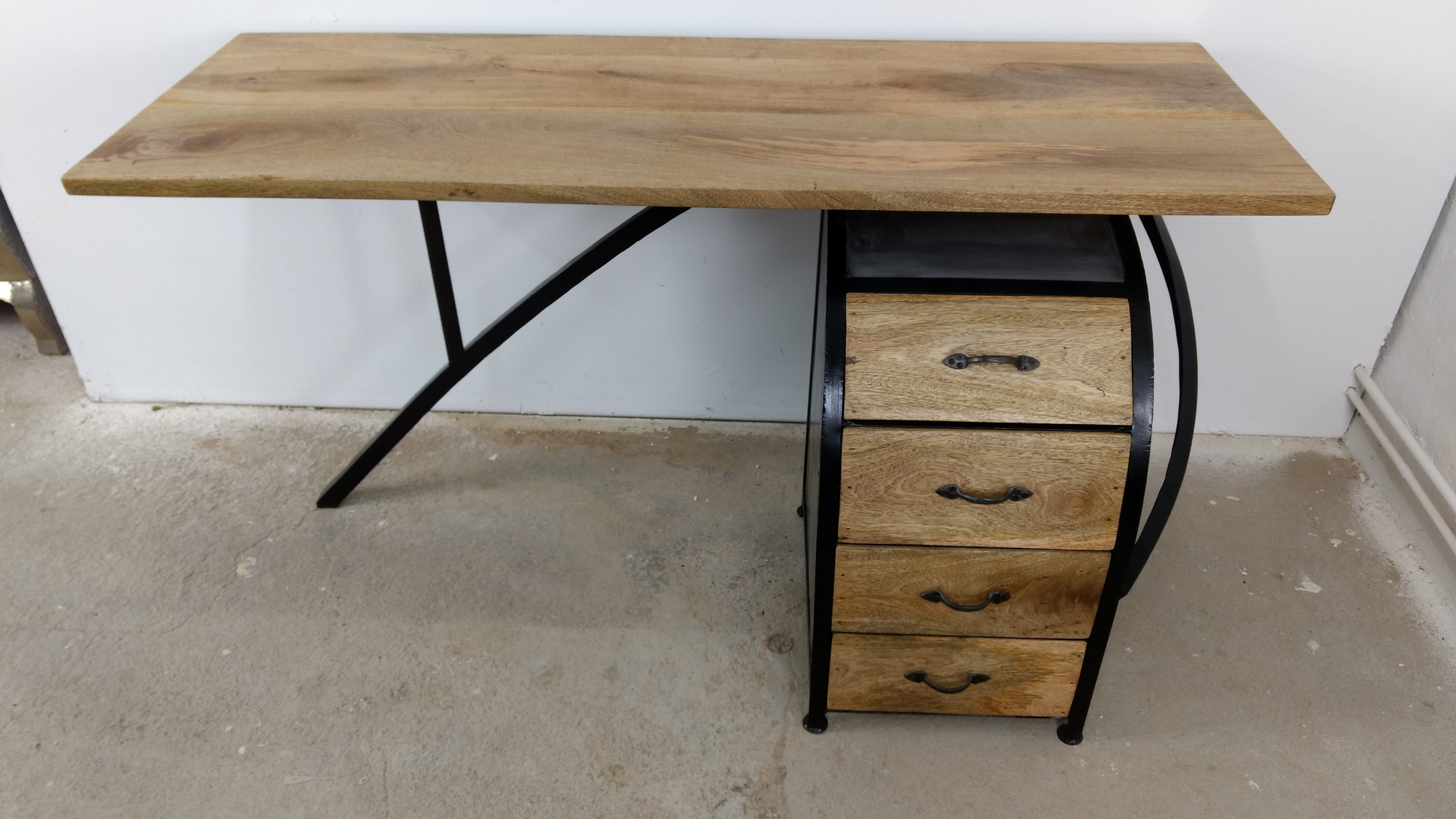Schreibtisch Büro-Tisch Ofiice Akazie mit Büro-Container 150cm Industrie Design