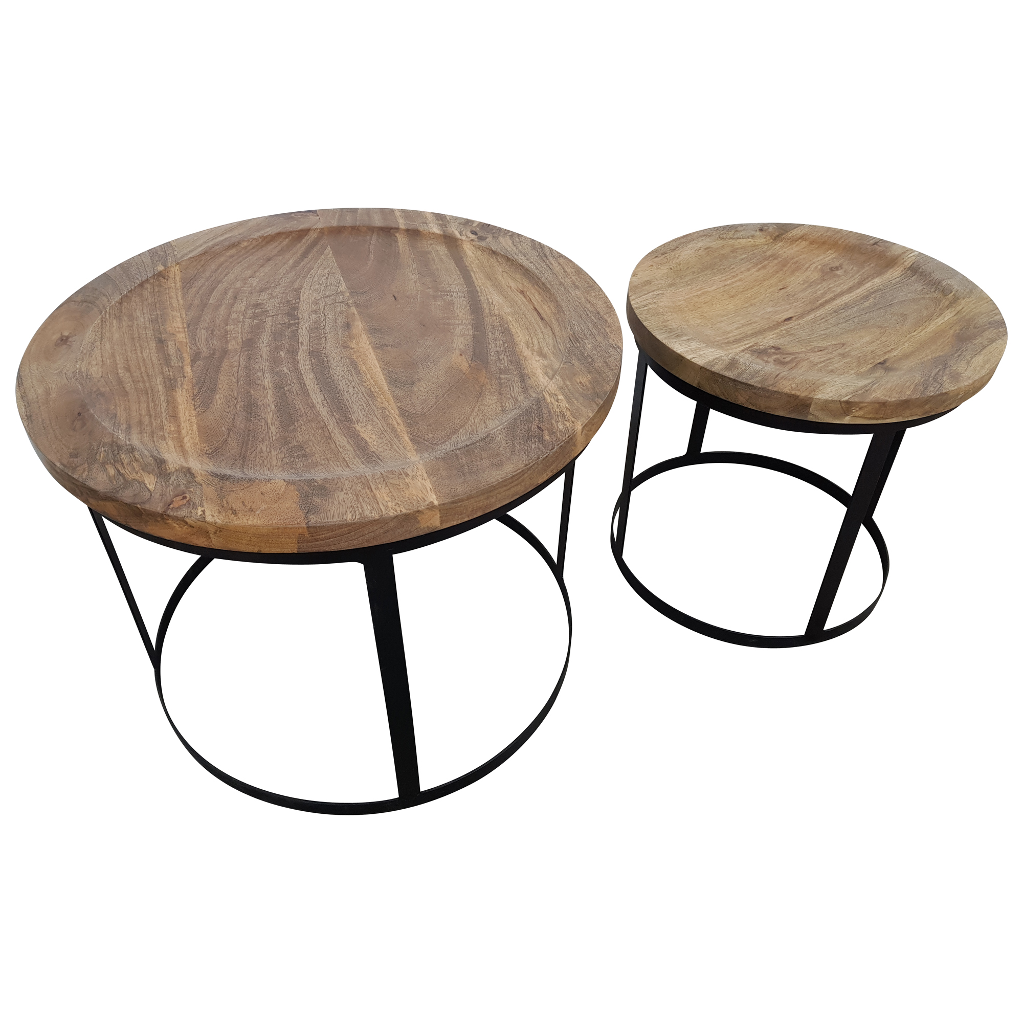Beistelltisch 2er SET Ø 55 cm Rund Couchtisch Mango-Holz Massiv Möbel Handarbeit