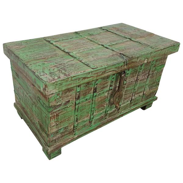 Truhe Kiste Holztruhe grün Box Vintage Massiv Shabby Chic aus Handarbeit Unikat IT10113