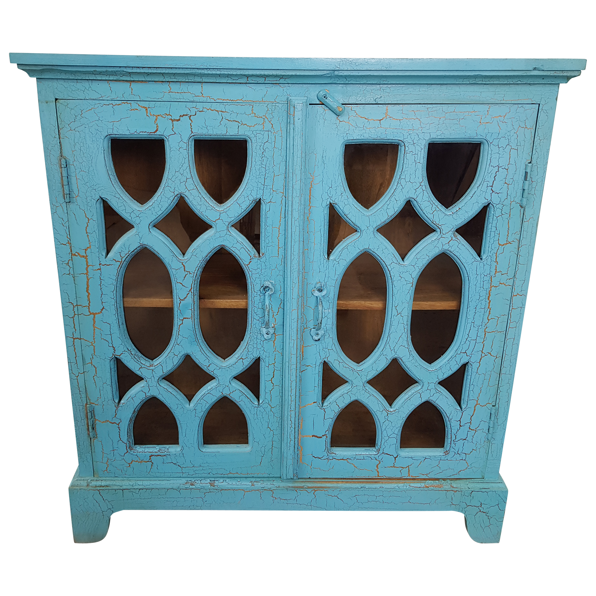 Kommode Anrichte Vitrine Schrank Blau Massivholz Vintage Shabby