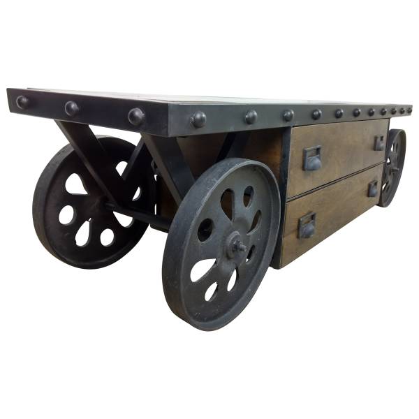 TV-Lowboard Möbel mit Rädern Sideboard Schrank Massiv-Holz Industrial Design Art
