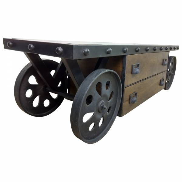 TV-Lowboard Möbel mit Rädern Sideboard Schrank Massiv-Holz Industrial Design Art IT10137