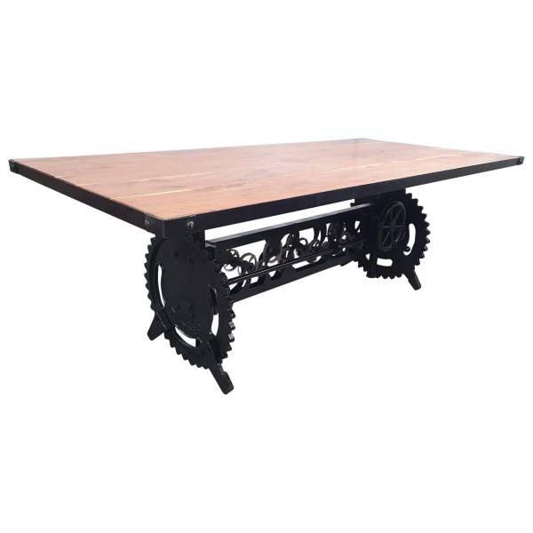 Esszimmer-Tisch höhenverstellbar mit Kurbel Akazie Massiv-Holz Industrial Design Crank Table