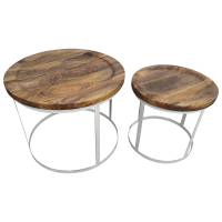 Beistelltisch 2er SET Ø 55 cm Rund Couchtisch Mango-Holz Massiv Möbel Handarbeit