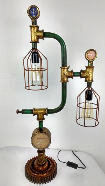 Tischlampe Vintage Lampe Tischleuchte Metall Rohr Industrial Leuchte 44x19x87 cm Retro Look