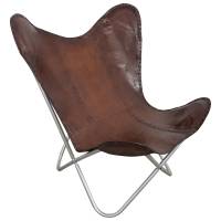 Butterfly Chair Sessel Design Lounge Stuhl glatt Leder braun Loungesessel