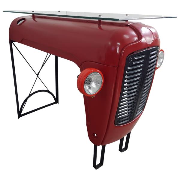 Traktor Tresen Stehtisch Möbel mit Beleuchtung Glasplatte Tisch Bar Rot Ferguson