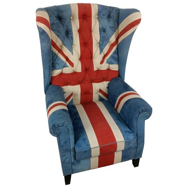 Ohrensessel Union Jack UK Flagge Korbsessel Cocktail Sessel England Chesterfield