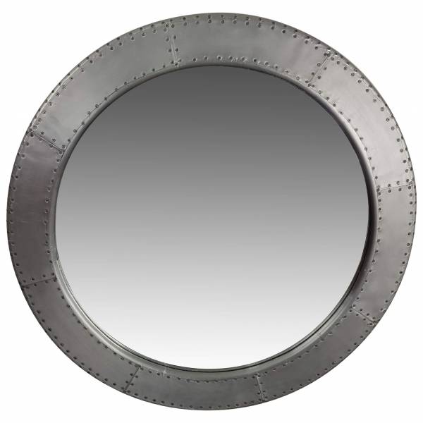 Spiegel rund Wandspiegel groß silber Ø 90 cm Alu Aviator Industrie Design Airman IT10053