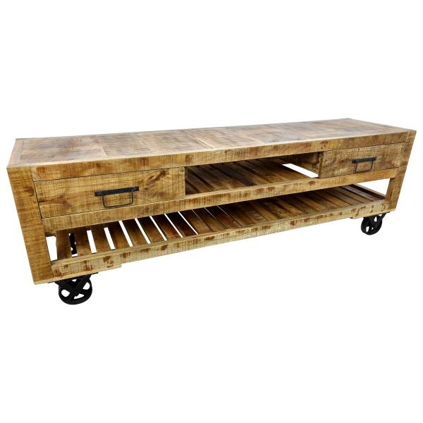 TV-Lowboard Möbel Sideboard mit Rädern Schrank Massiv-Holz Wohnzimmer Design Art