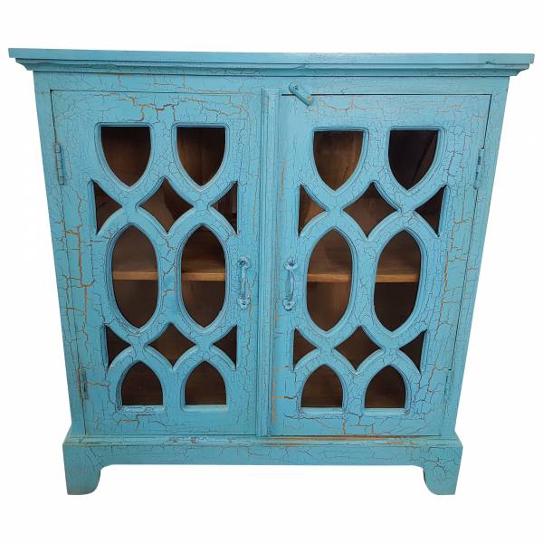 Kommode Anrichte Vitrine Schrank blau Massivholz Vintage Shabby Chic Unikat 6 IT10224