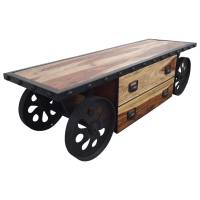 TV-Lowboard Möbel mit Rädern Teak Sideboard Massiv Holz Industrial Design